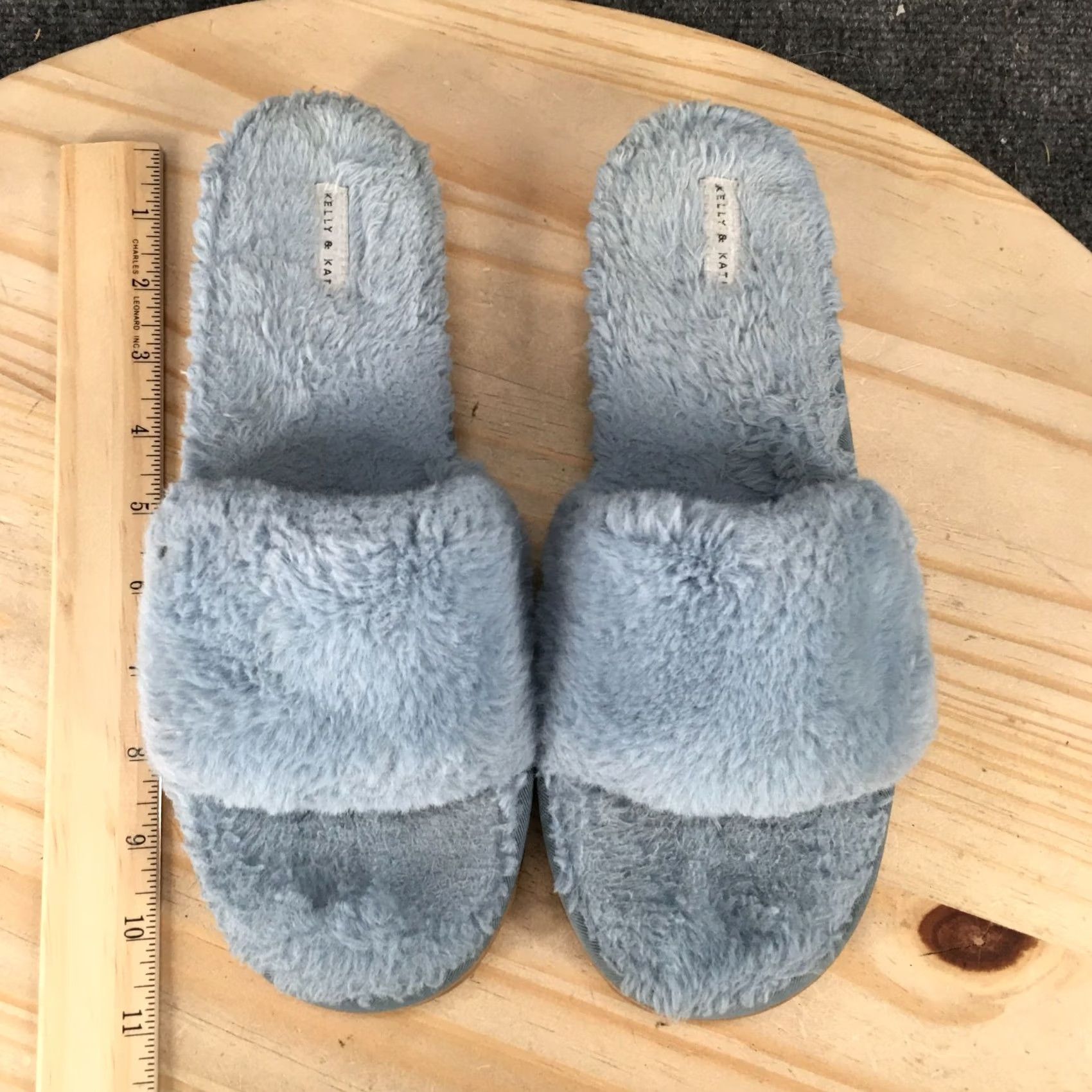 Vintage Kelly & Katie Slippers Womens 9-10 Blue Slides Faux Fur Cozy Indoor Comfort Slipper Size US 9 / IT 39 - 6 Thumbnail