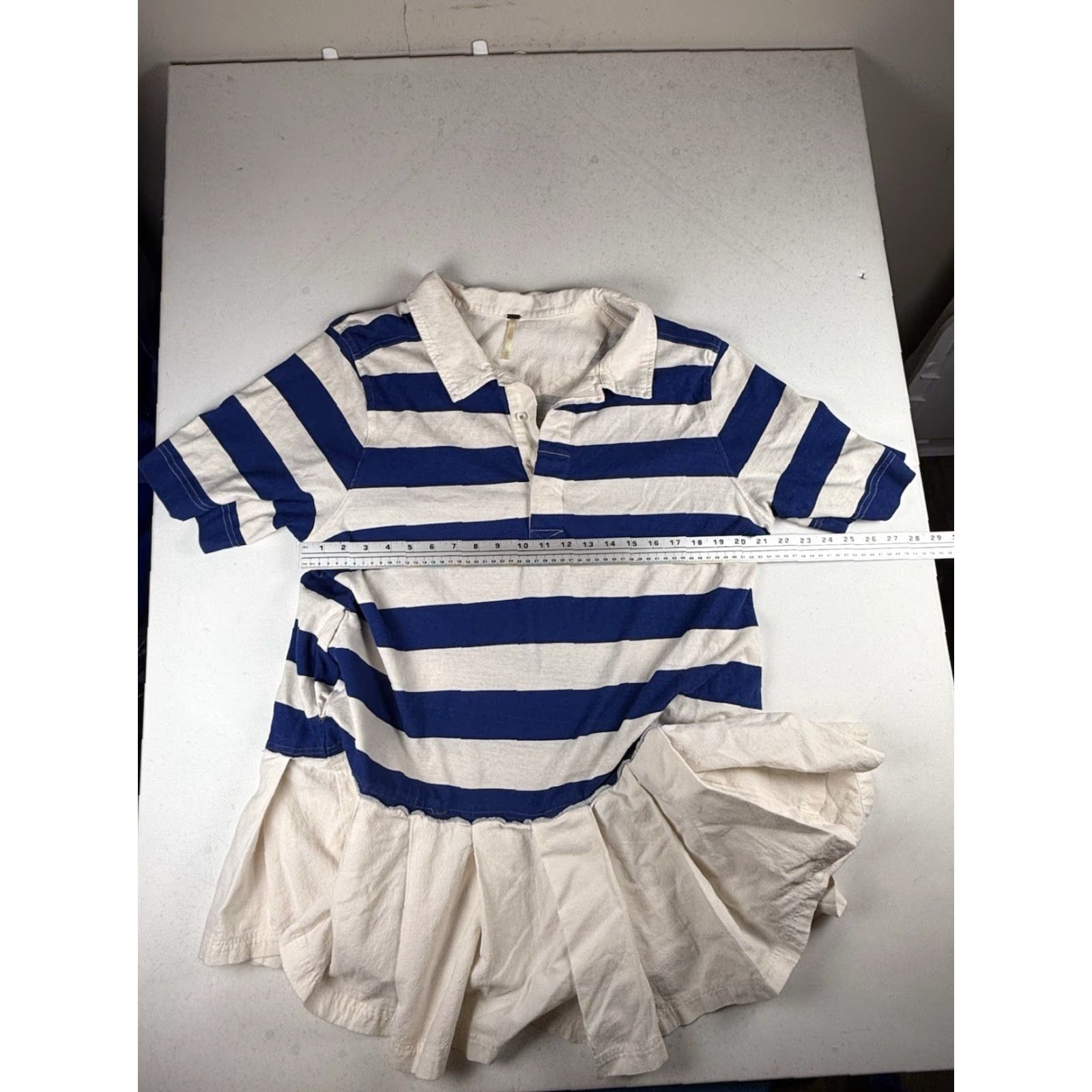 Free People Free People Shirt Dress Womens M White Striped Pleated Hem Blue and White Striped Polo Shirt Dress Pleated Skirt Hem M Women Size M / US 6-8 / IT 42-44 - 4 Thumbnail