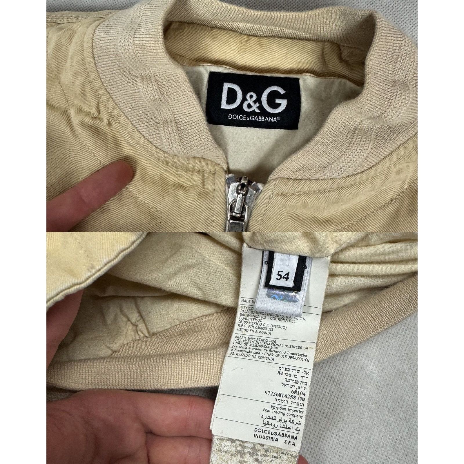 Dolce & Gabbana × Vintage Dolce & Gabbana Men's Beige Cotton Full Zip Bomber Jacket 54 Size US L / EU 52-54 / 3 - 2 Thumbnail
