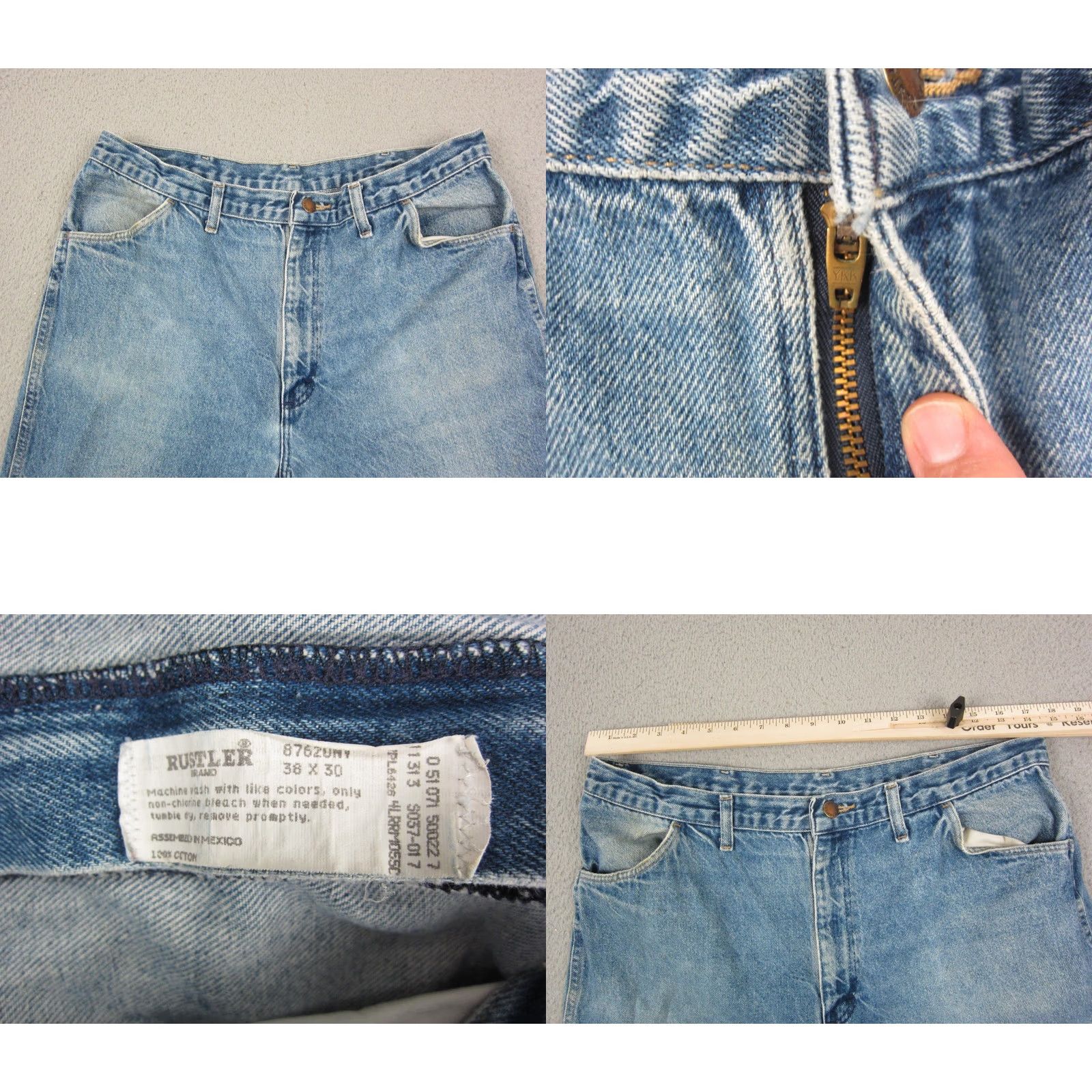 Denime VINTAGE Rustler Jeans Mens 38x30 Blue Denim Straight 5-Pocket Cotton Pants 80s 90s W Size US 38 / EU 54 - 8 Thumbnail