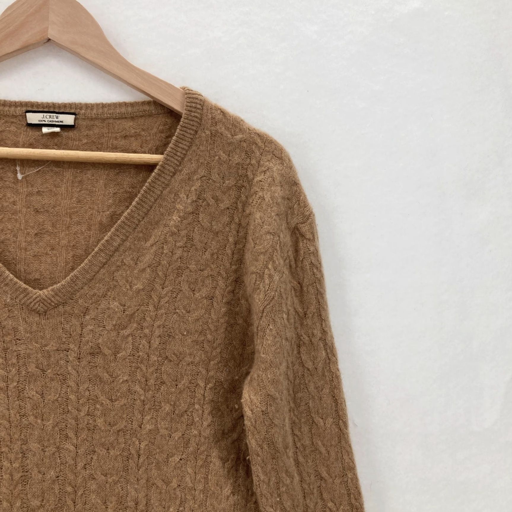 J.Crew J.CREW Sweater Womens XS Brown 100% Cashmere V Neck Cable Knit Pullover Pullover Size XS / US 0-2 / IT 36-38 - 2 Thumbnail