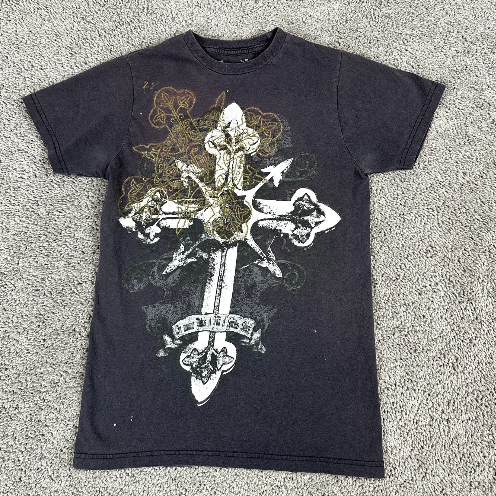 Vintage Sanctify Shirt Mens Small Black Graphic Cross Sword Christian Gothic Tee Size US S / EU 44-46 / 1 - 2 Thumbnail