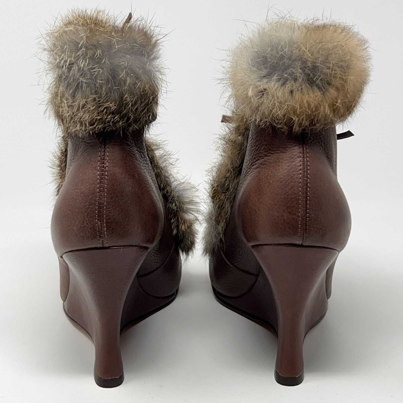 10 Corso Como Corso Como Rabbit Fur Trim Wedge Booties Brown Womens 8M Size US 8 / IT 38 - 3 Thumbnail