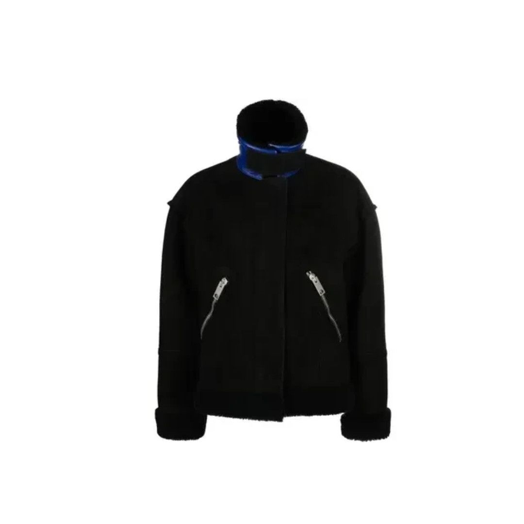 Off-White o1mle0425 Round Shoulder Shearling Jacket in Black Size XS / US 0-2 / IT 36-38 - 1 Thumbnail