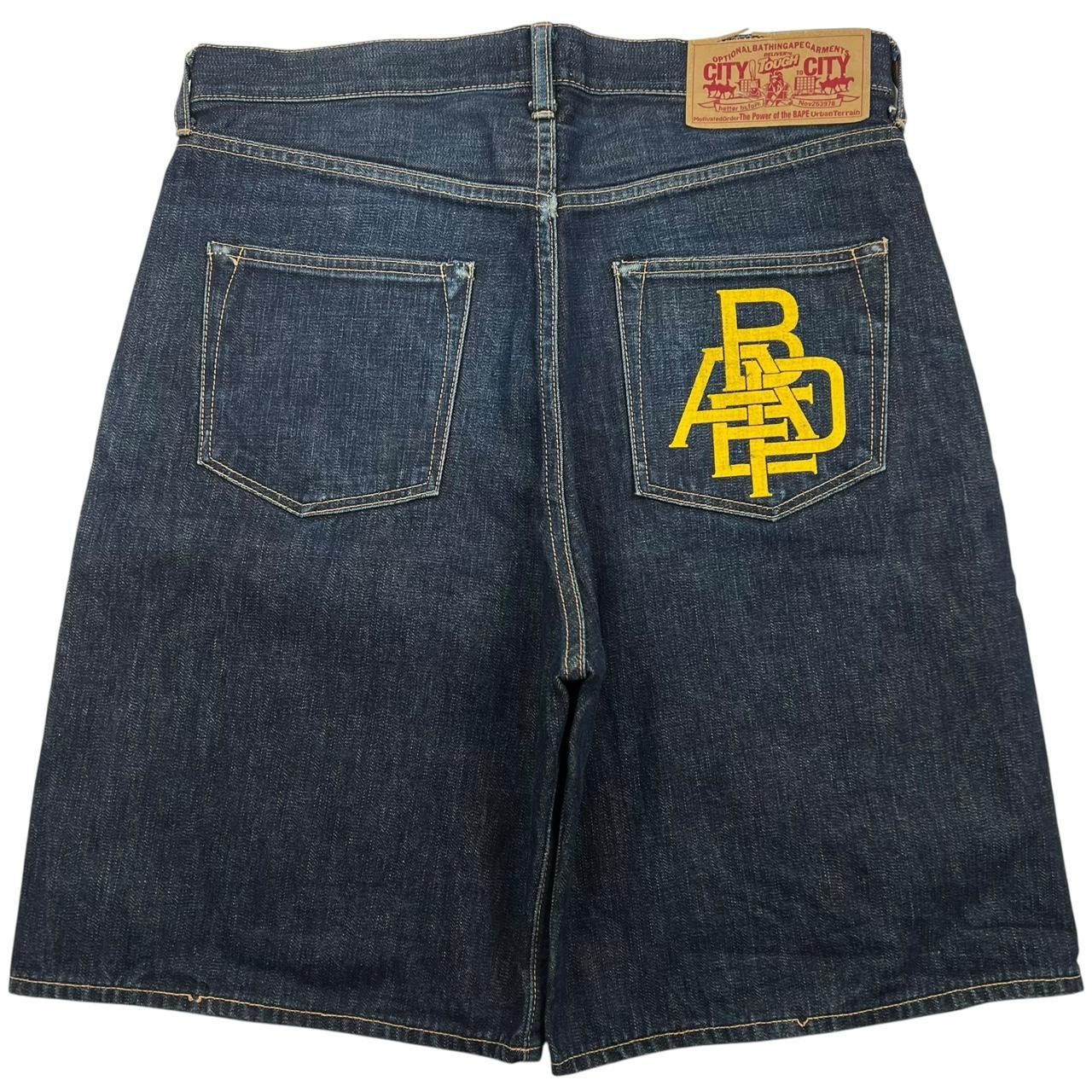 Bape Vintage 2000s Bape College Logo Denim Shorts Jorts Waist 35 Size US 35 - 2 Thumbnail