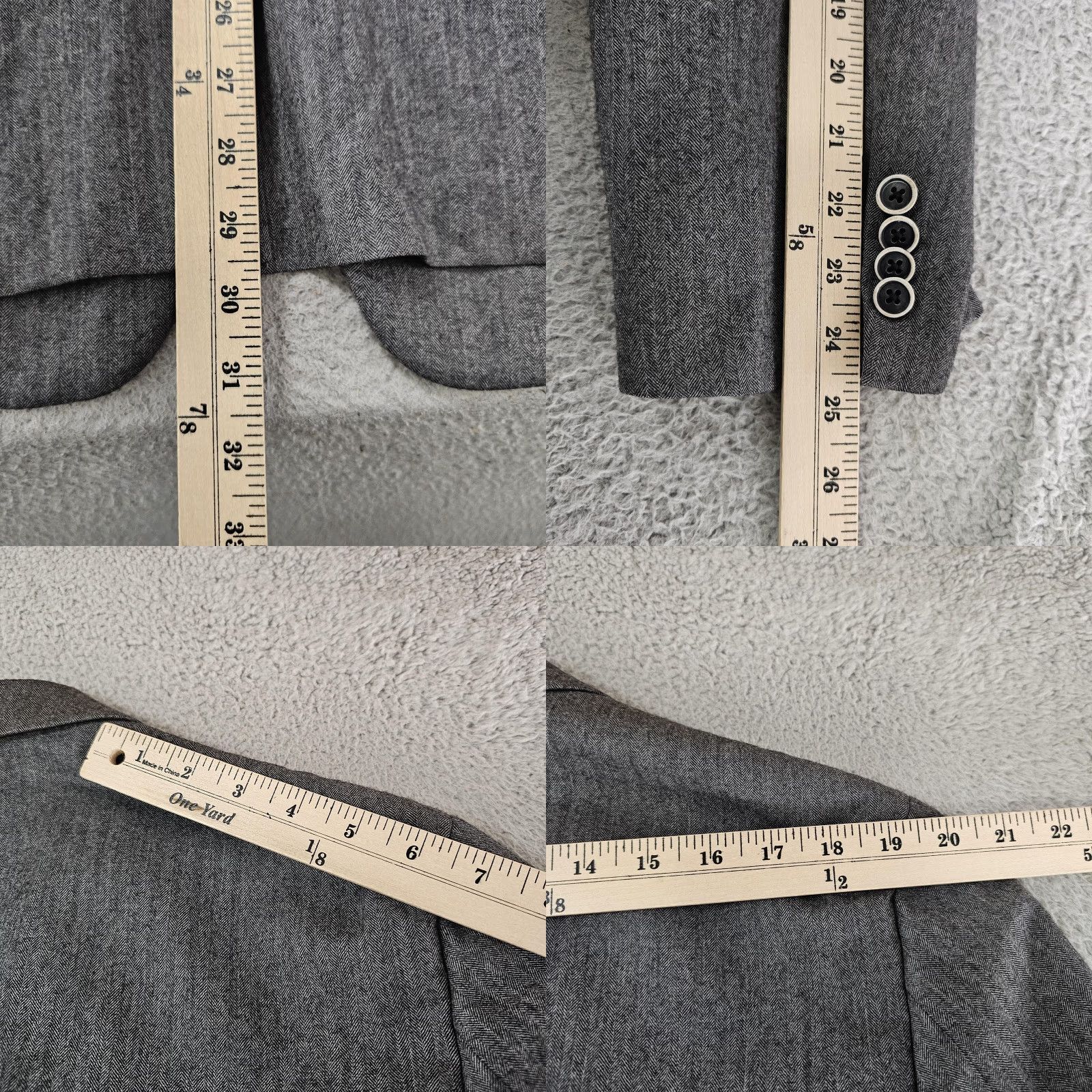Joseph Abboud VINTAGE Joseph Abboud Blazer Mens 44R Gray Wool Herringbone Elbow Patches 2 Button USA Size 44R - 9 Thumbnail