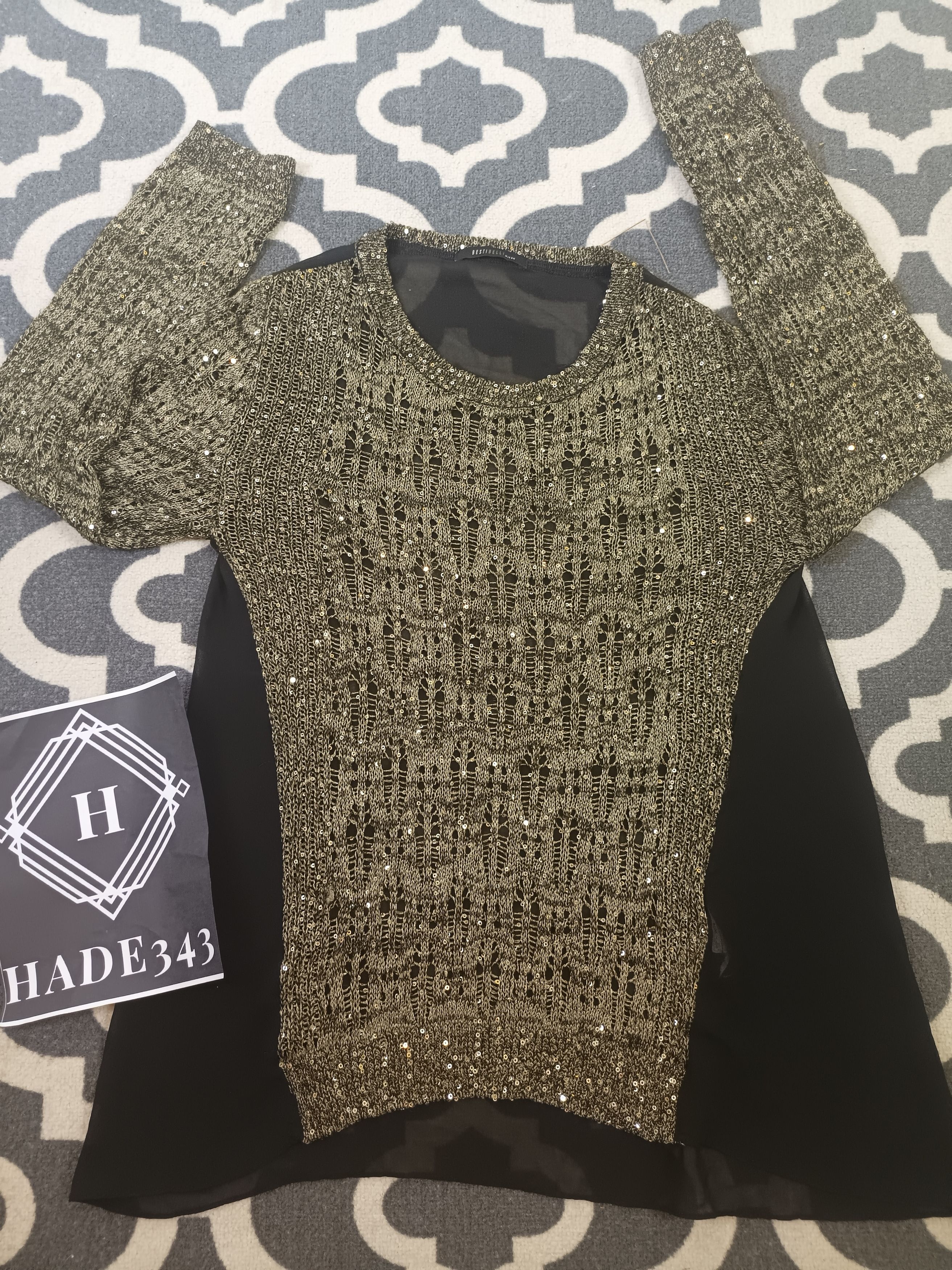 Japanese Brand BESTI BELLI Milan Black Gold Sequin Distressed Knit Size L / US 10 / IT 46 - 6 Thumbnail