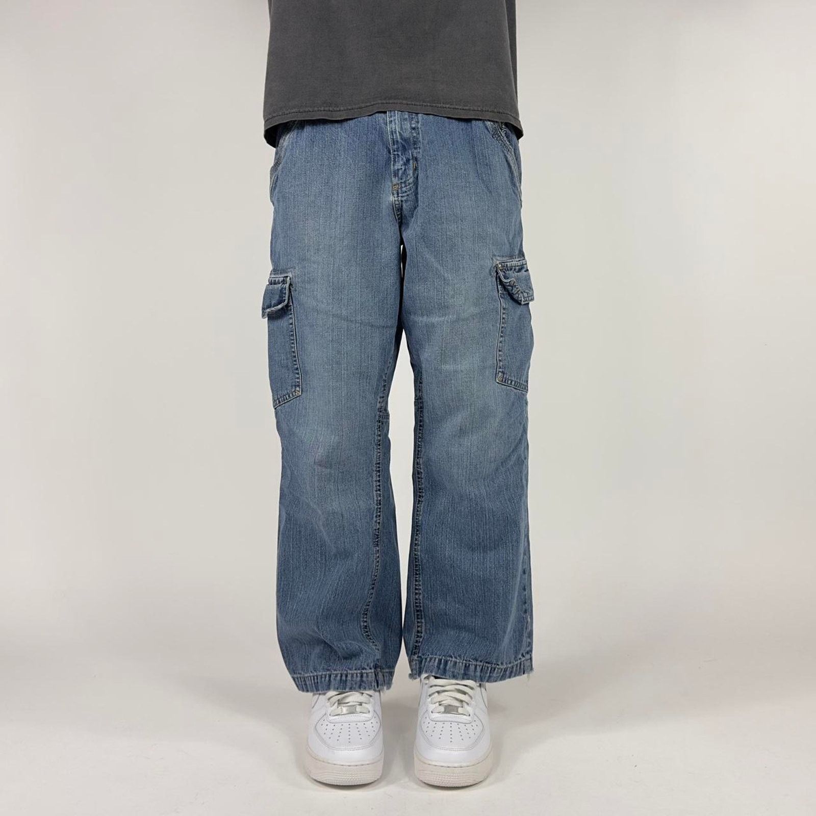 Japanese Brand × StraightFaded Y2K Wrangler Blue Wideleg baggy Cargo Denim Streetwear Pants Size US 29 - 4 Thumbnail