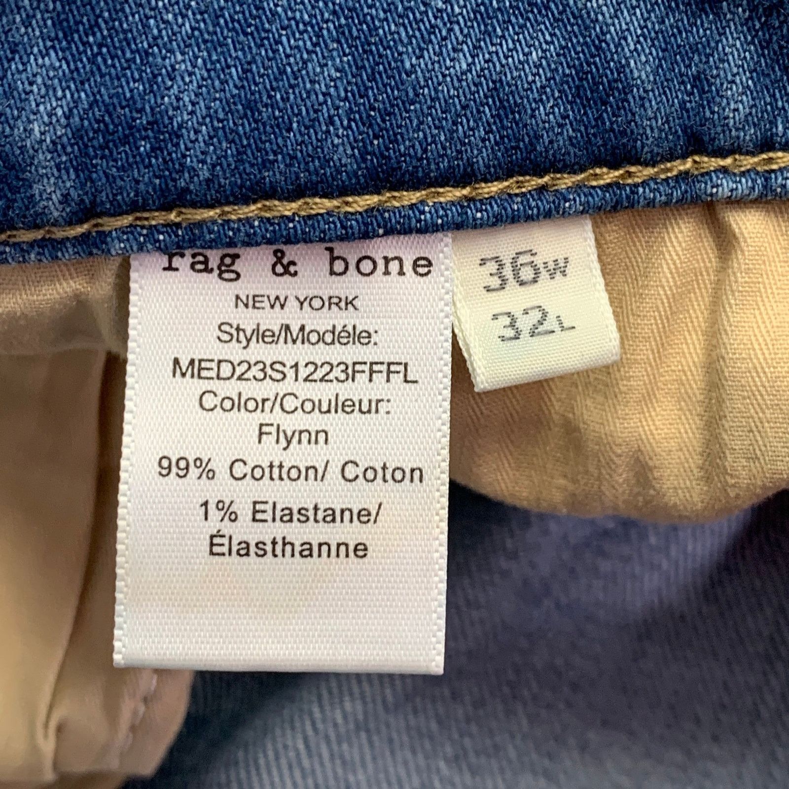 Rag & Bone 36 Blue Cotton Blend Straight Slim Five Pockets Jeans Size US 36 / EU 52 - 6 Thumbnail