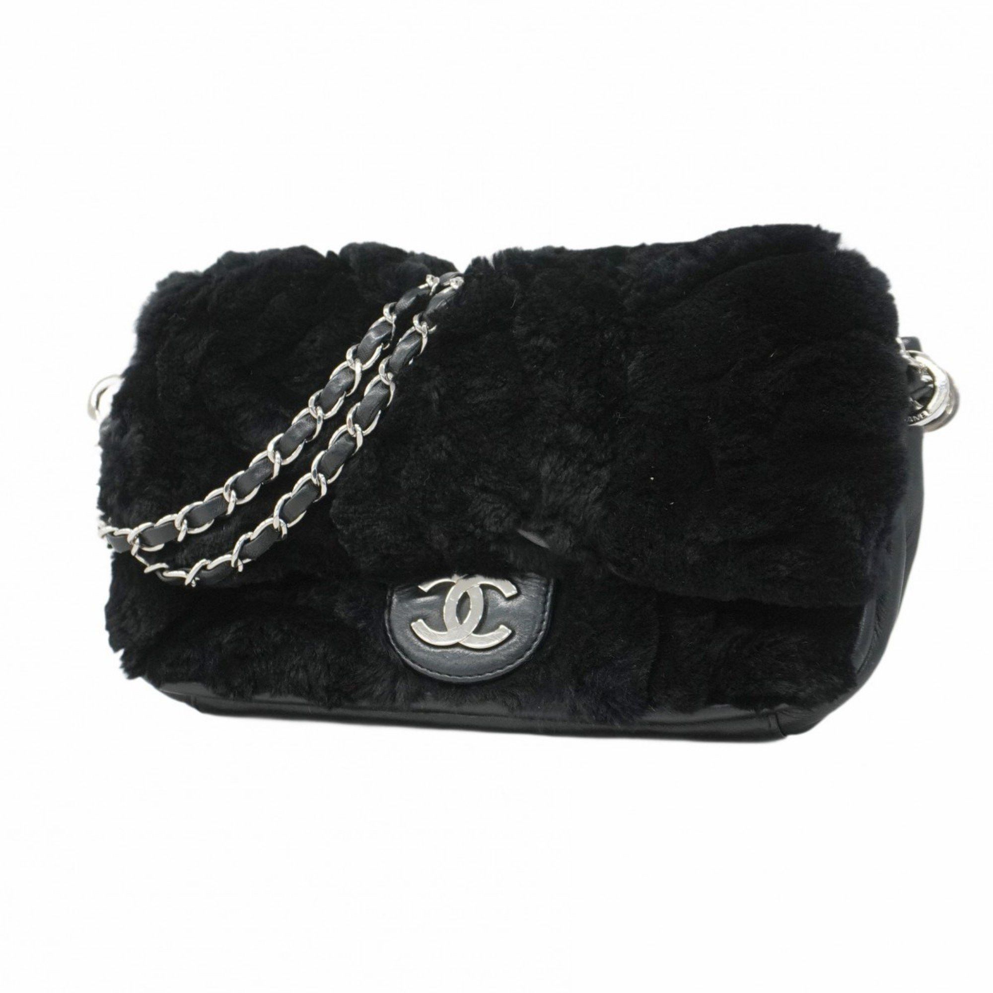 Chanel Shoulder Bag Chain Fur Black Women's