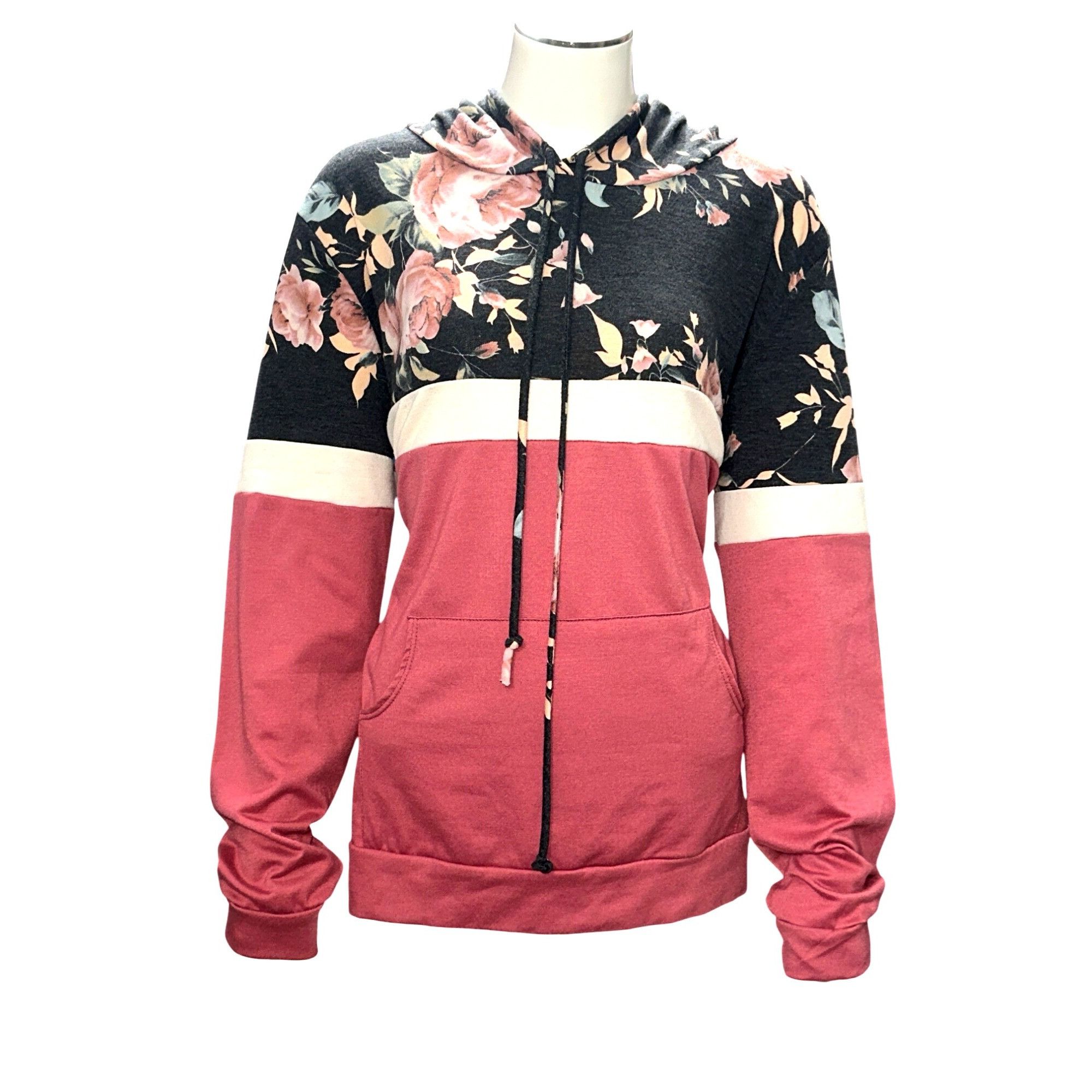 Other 7Th Ray XL Floral Colorblock Hoodie Rose Pink Black Pullover Size XL / US 12-14 / IT 48-50 - 2 Thumbnail
