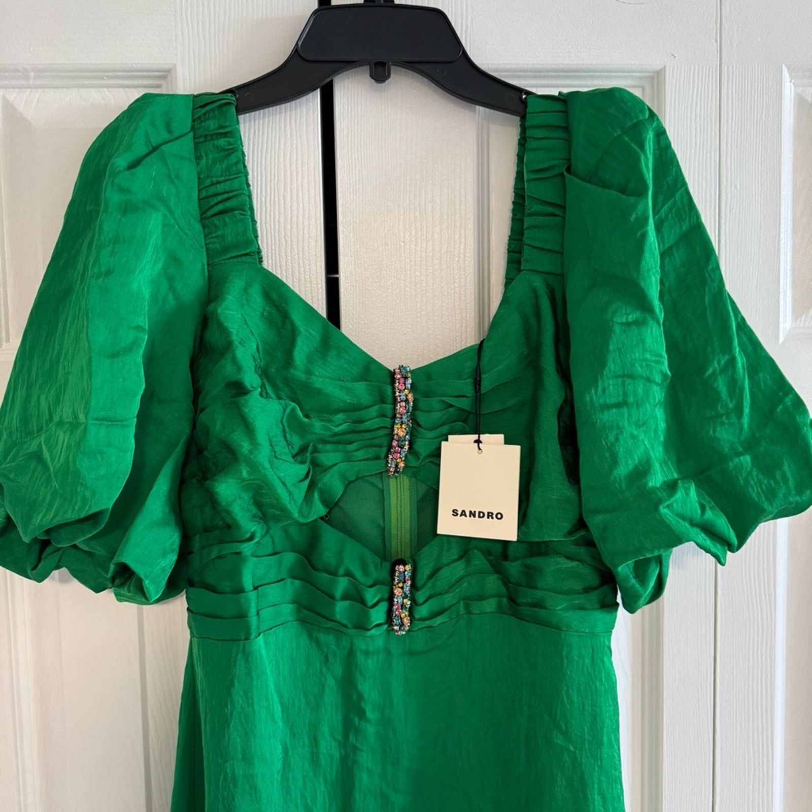 Sandro NWT! Sandro Elegant Green Puff Sleeve Dress, Size 40 Size M / US 6-8 / IT 42-44 - 6 Thumbnail