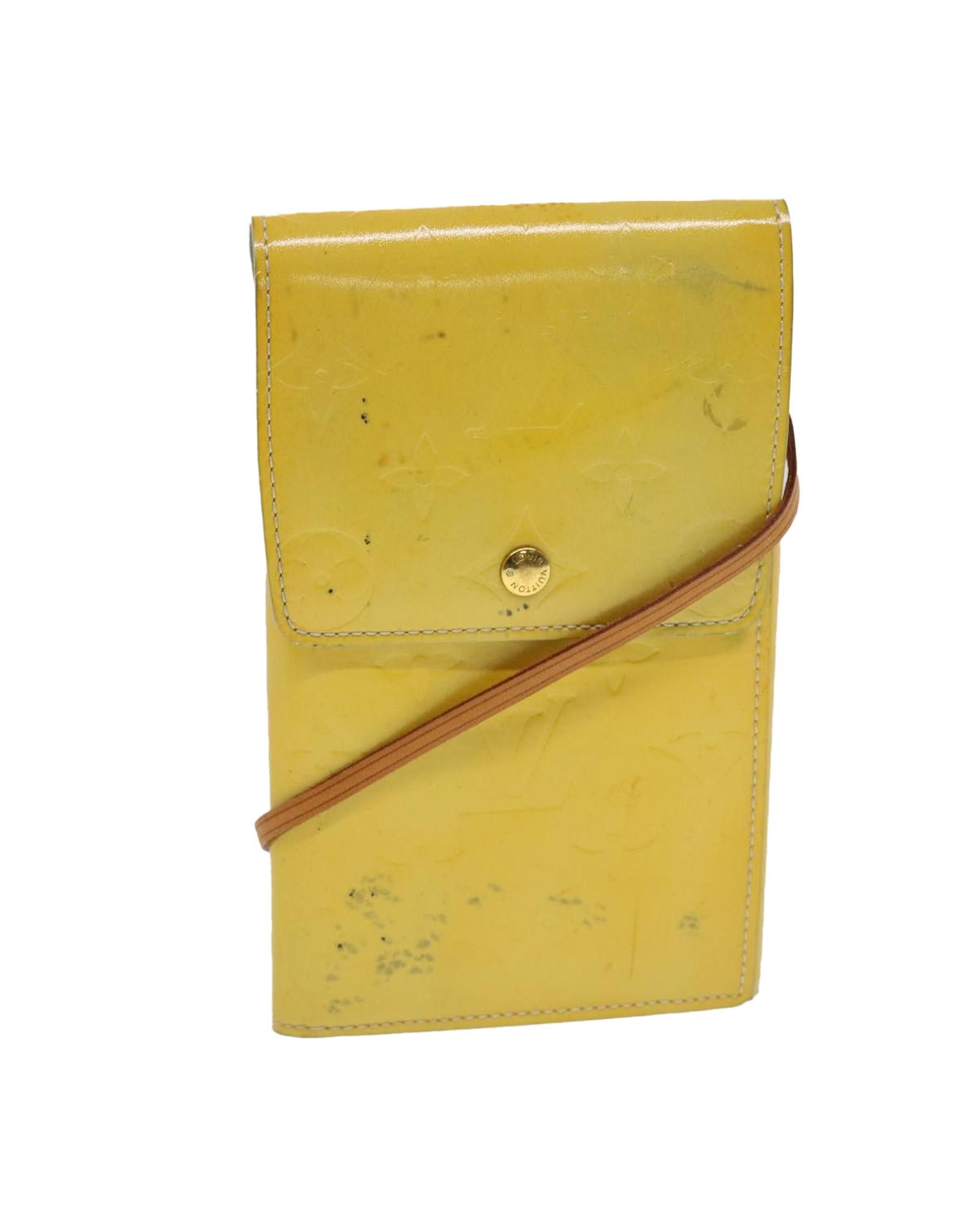 image of Louis Vuitton Patent Leather Wallet With Shoulder Strap in Gris, Women's