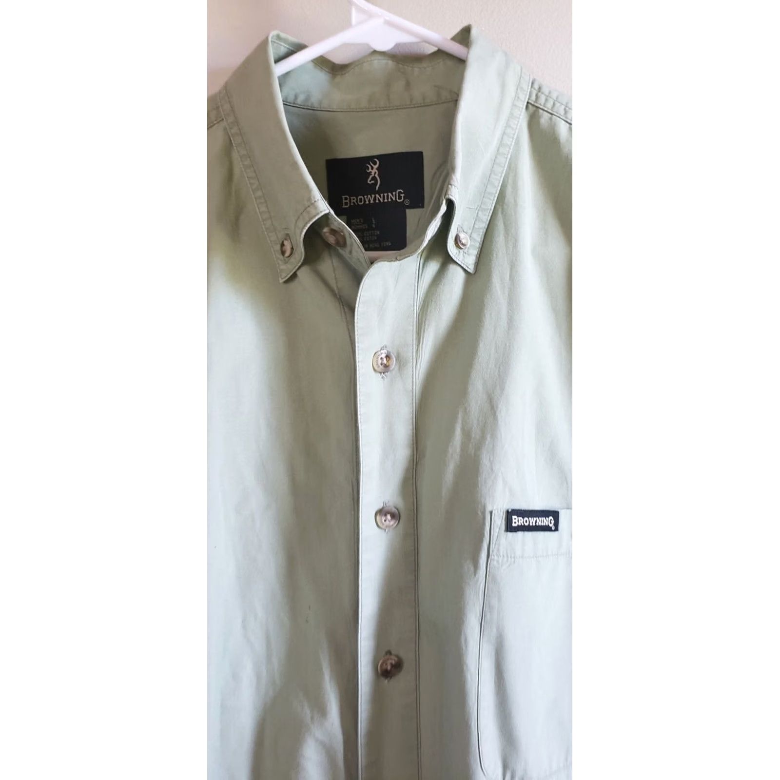 Vintage BROWNING ARMS Shirt Button-Up Short Sleeve Men's L Light Green Olive EUC Casual Shirt Size US L / EU 52-54 / 3 - 6 Thumbnail