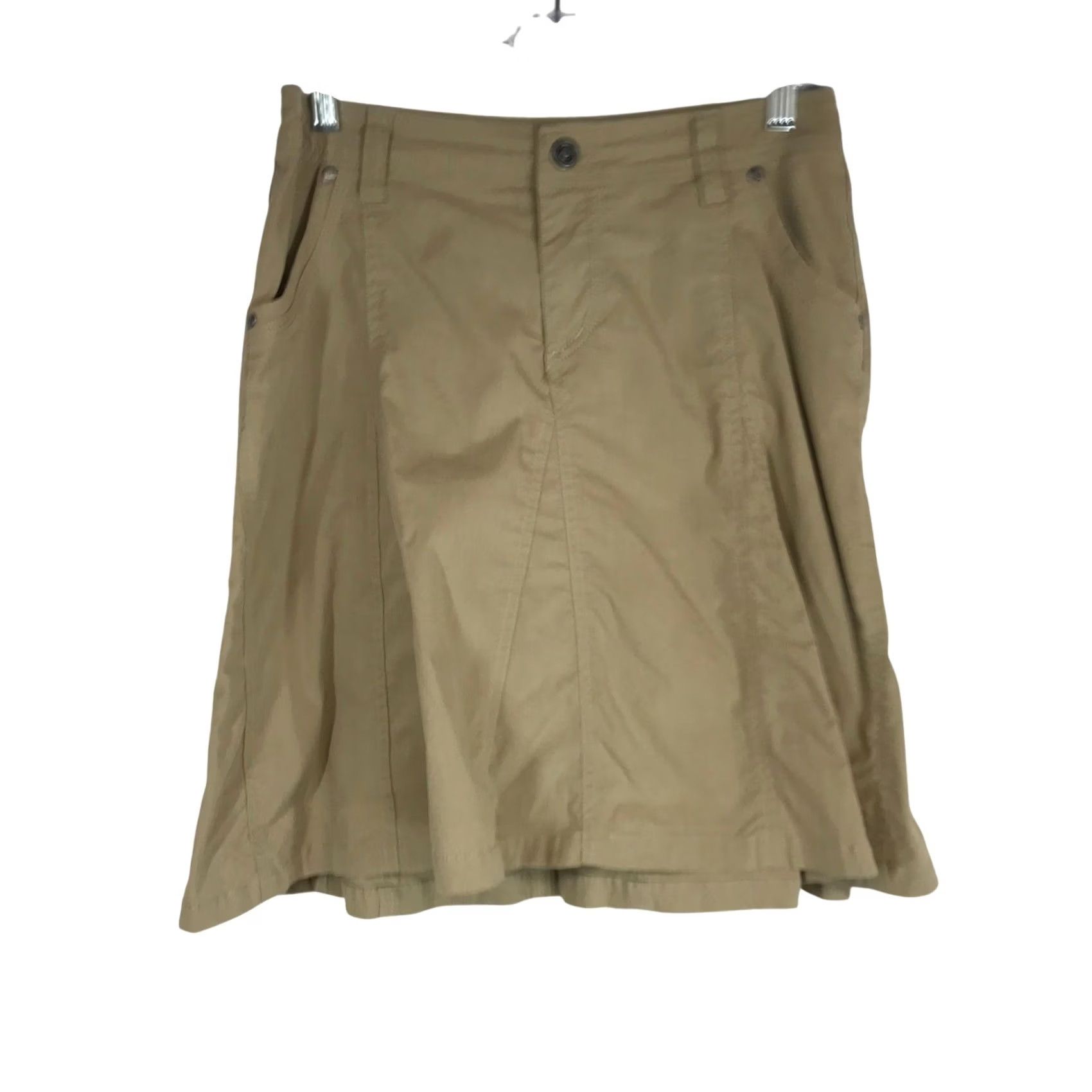 Vintage Kuhl Skirt Cargo Midi Pockets Button Pleated A line Khaki Beige Women Size 4 Series Outdoor Casual Travel Size 27" / US 4 / IT 40 - 2 Thumbnail