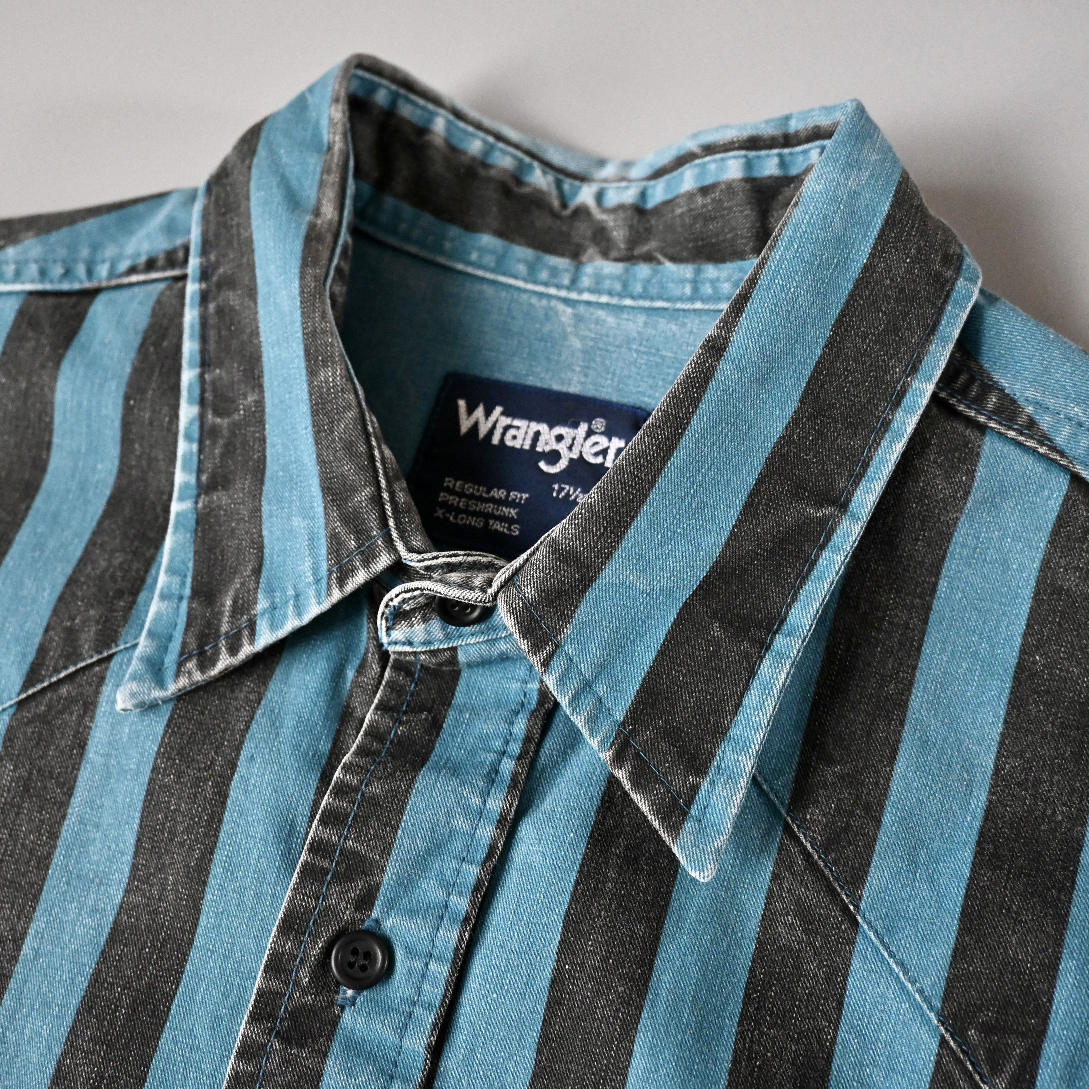 Vintage VTG Wrangler Brushpopper shirt BL x BK block stripe 17.5-35 Size US XL / EU 56 / 4 - 9 Thumbnail