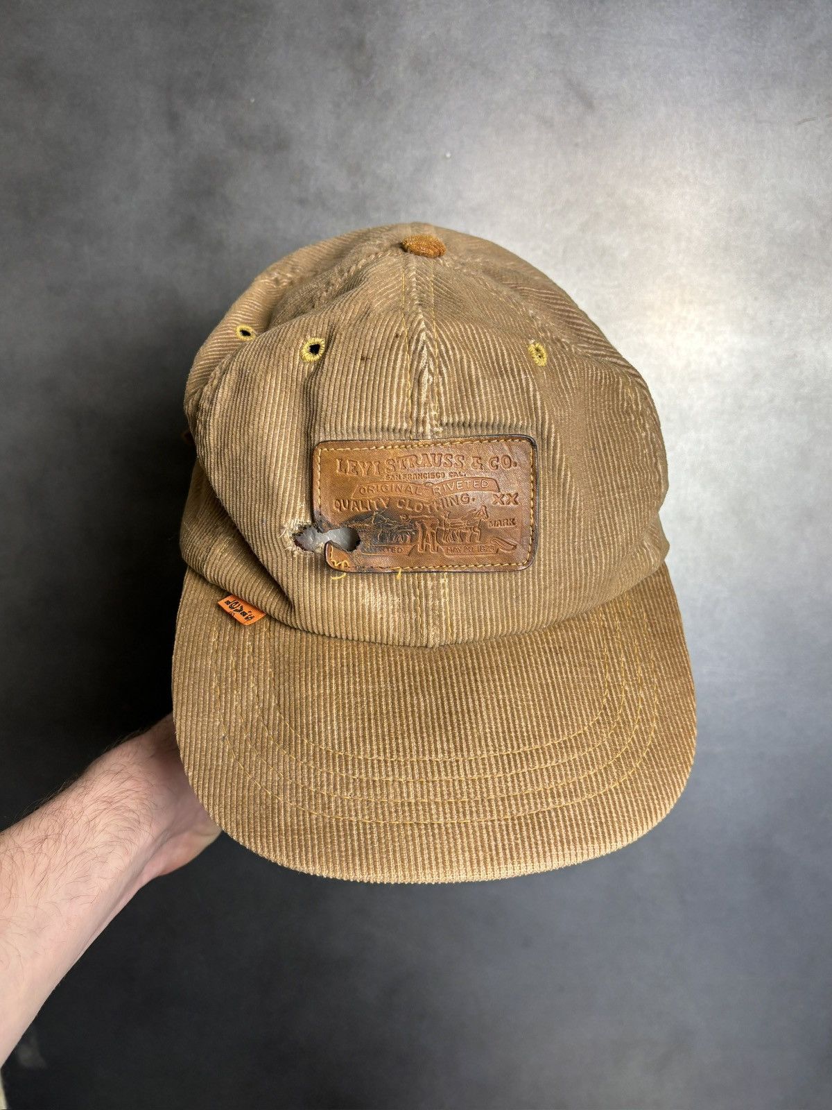 Levi's 1970s Vintage Levi's Orange Tab Corduroy Hat Leather Basebal Size ONE SIZE - 19 Thumbnail