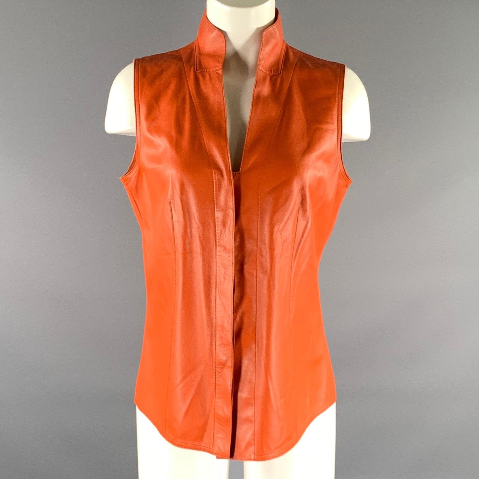 Akris AKRIS Size M Leather Lambskin Sleeveless Casual Top Size M / US 6-8 / IT 42-44 - 1 Thumbnail