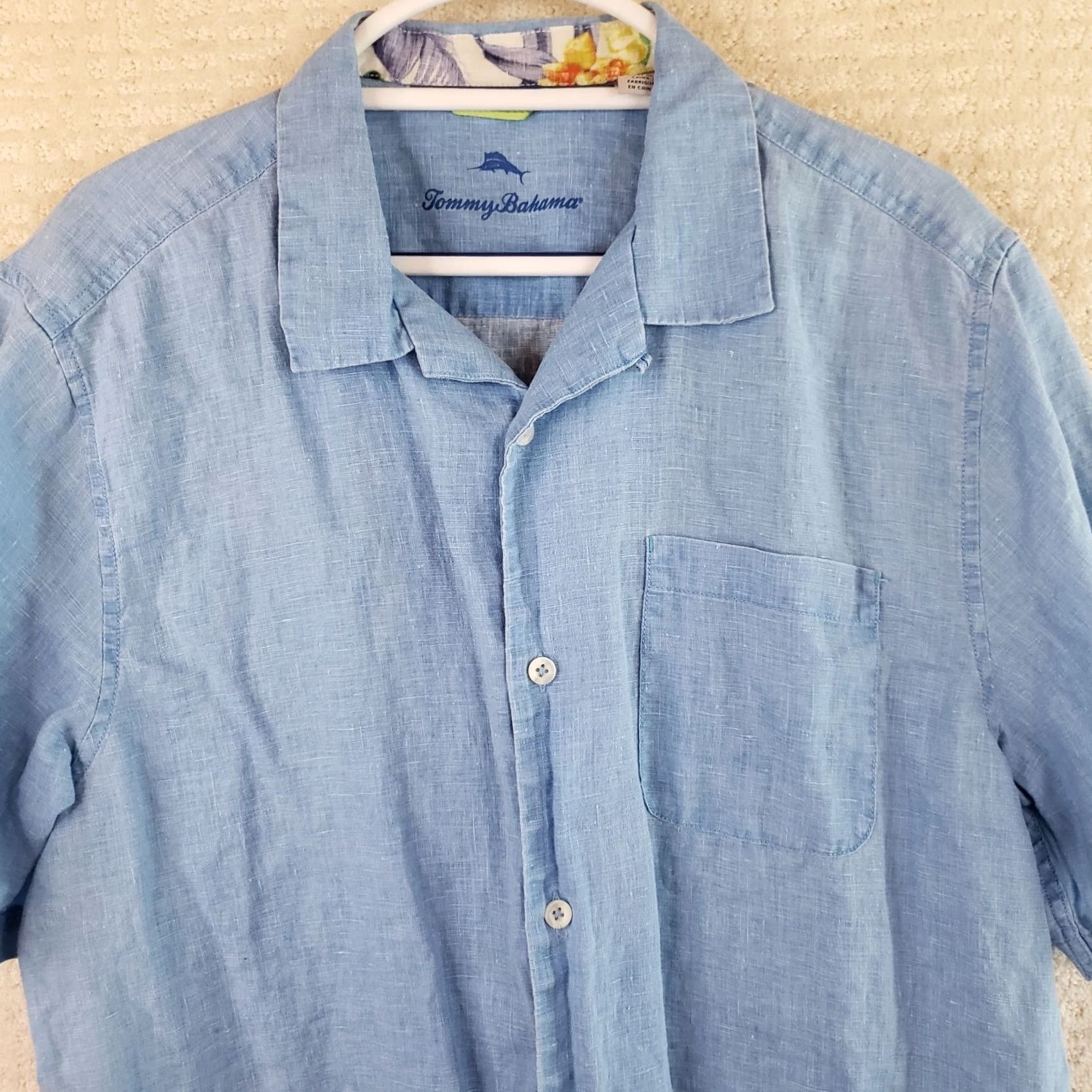 Tommy Bahama Tommy Bahama Shirt Men's L Blue Short Sleeve Button-Up Linen 100% Linen Embroidered Pocket Beach Tropical Summer Relaxed fit Mens Size US L / EU 52-54 / 3 - 2 Thumbnail