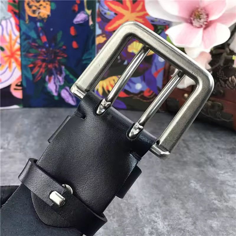 Genuine Leather Super Wide 4.2 CM Thick Genuine Leather Double Buckle Belt Size ONE SIZE - 10 Thumbnail