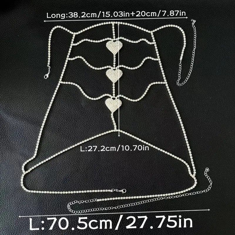 Other Silver Sexy Rhinestone Heart Body Chain Bra Festival Jewelry Size ONE SIZE - 5 Thumbnail