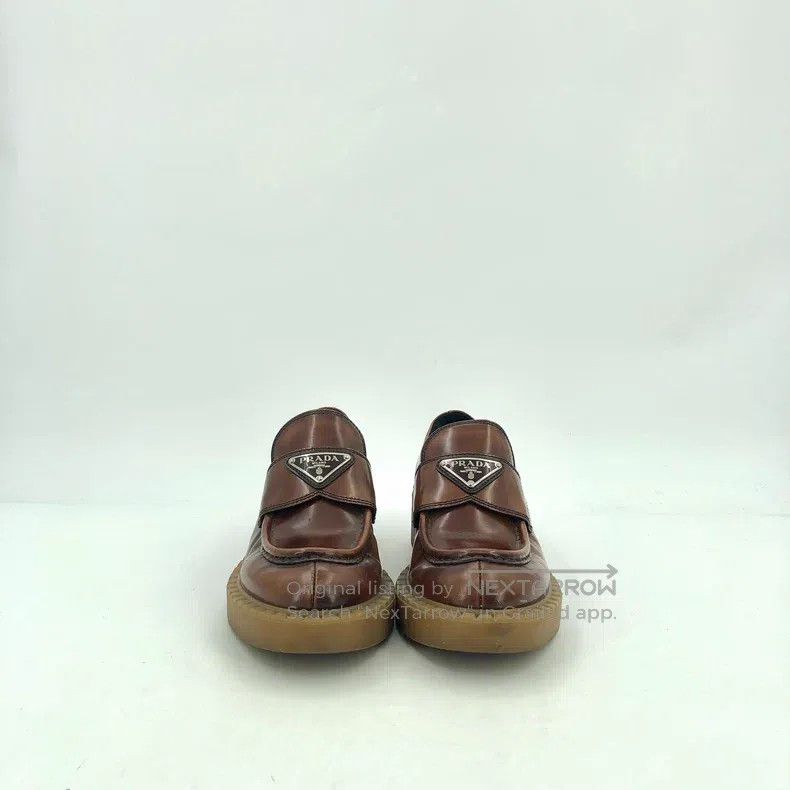 Prada Prada Brown leather triangle thick-soled casual loafers Size US 4.5 / IT 34.5 - 3 Thumbnail