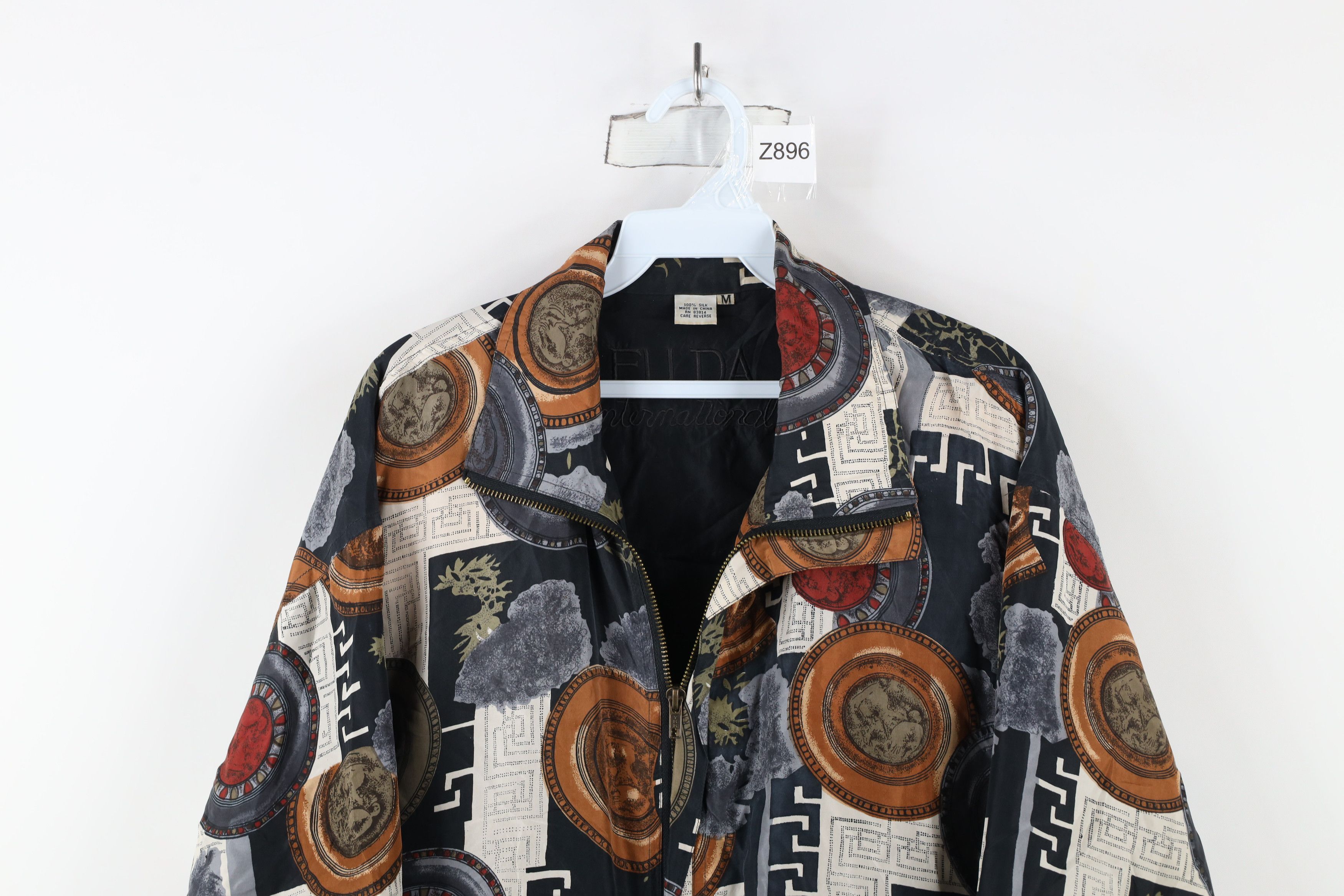 Vintage Vintage 90s Streetwear Silk Geometric Windbreaker Jacket Size M / US 6-8 / IT 42-44 - 2 Thumbnail