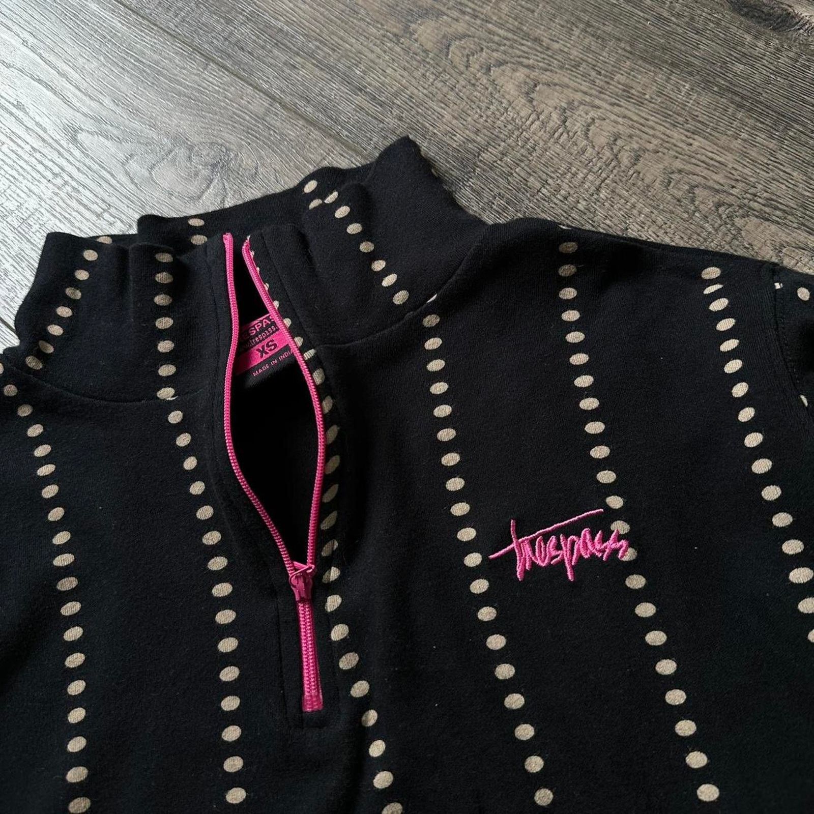 Vintage Vintage Y2K Striped Polka Dot Pink Longsleeve Quarterzip Top Size XS / US 0-2 / IT 36-38 - 6 Thumbnail