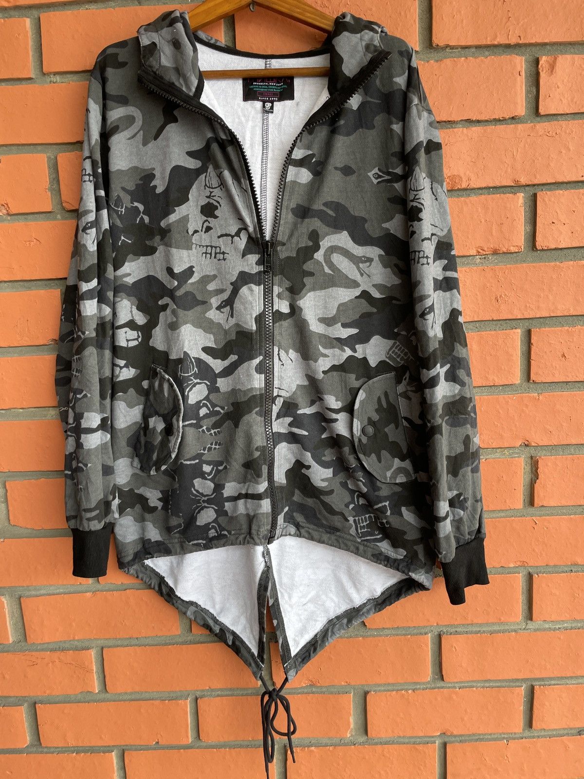 image of Mishka Streetwear Death Skull Fishtail Hooded Camouflage in Black Camo, Men's (Size Small)