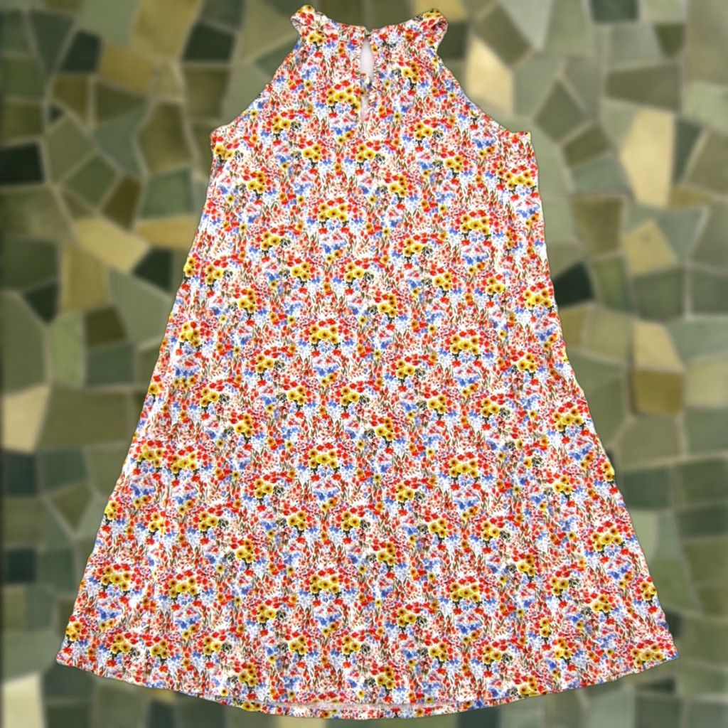 Ann Taylor VINTAGE Ann Taylor Red Blue Yellow Floral Jersey Stretch Sleeveless Tunic Sun Dress XSP Size XS / US 0-2 / IT 36-38 - 1 Thumbnail