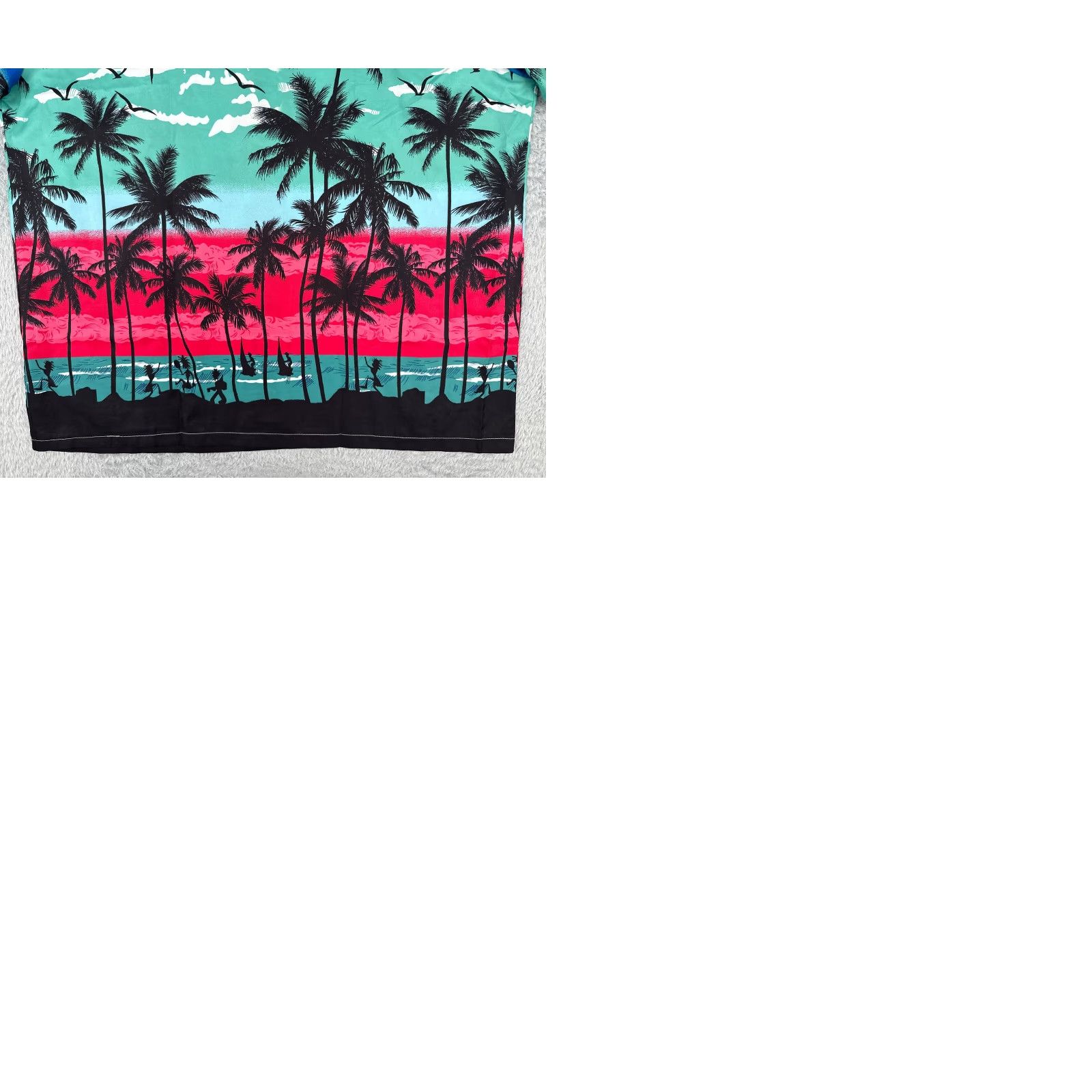 Vintage Hawaiian Shirt Men 2XL Blue Pink Polyester Palm Tree Sunset Short Sleeve Floral Button-Up Casual Size US XXL / EU 58 / 5 - 9 Thumbnail