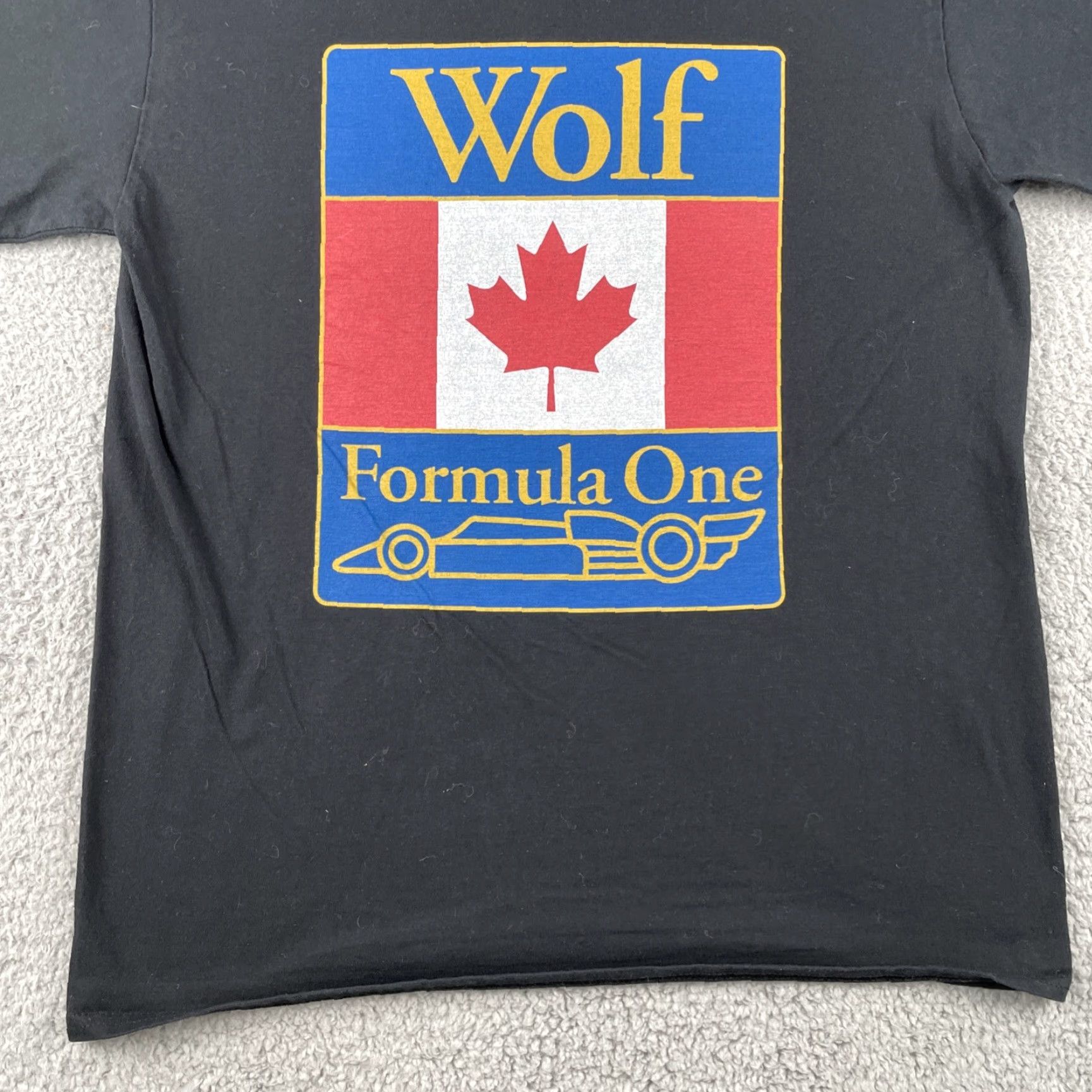 Vintage VINTAGE Retro GP Walter Wolf Racing Formula One #20 Canada Black T-Shirt Mens Medium 100% Cotton Crew Neck Grey Wolf Retro Racing Grand Prix 80s 90s Size US M / EU 48-50 / 2 - 7 Thumbnail