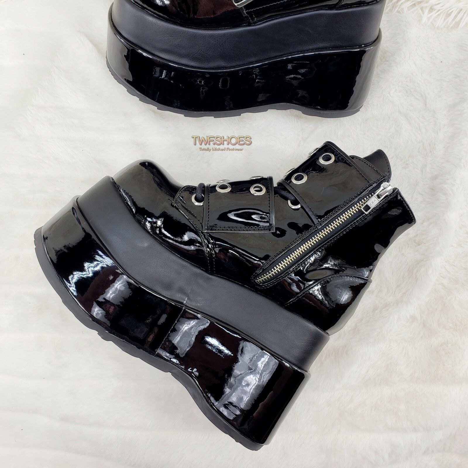 Other Bear 104 Black Patent 4.5" Goth Punk Rock Platform Ankle Boo Size US 10 / IT 40 - 3 Thumbnail