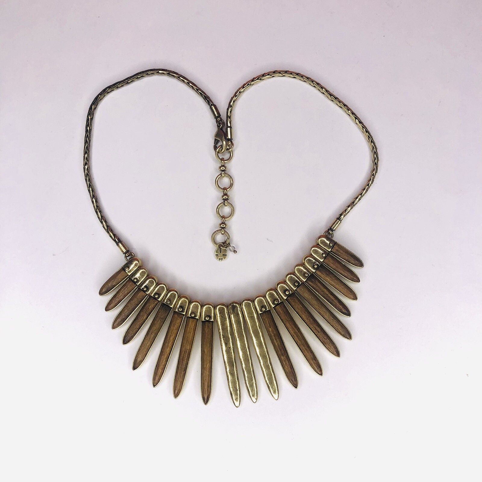 Lucky Brand LUCKY BRAND Hammered Brass & Wood Collar Necklace 18" Boho Size ONE SIZE - 4 Thumbnail