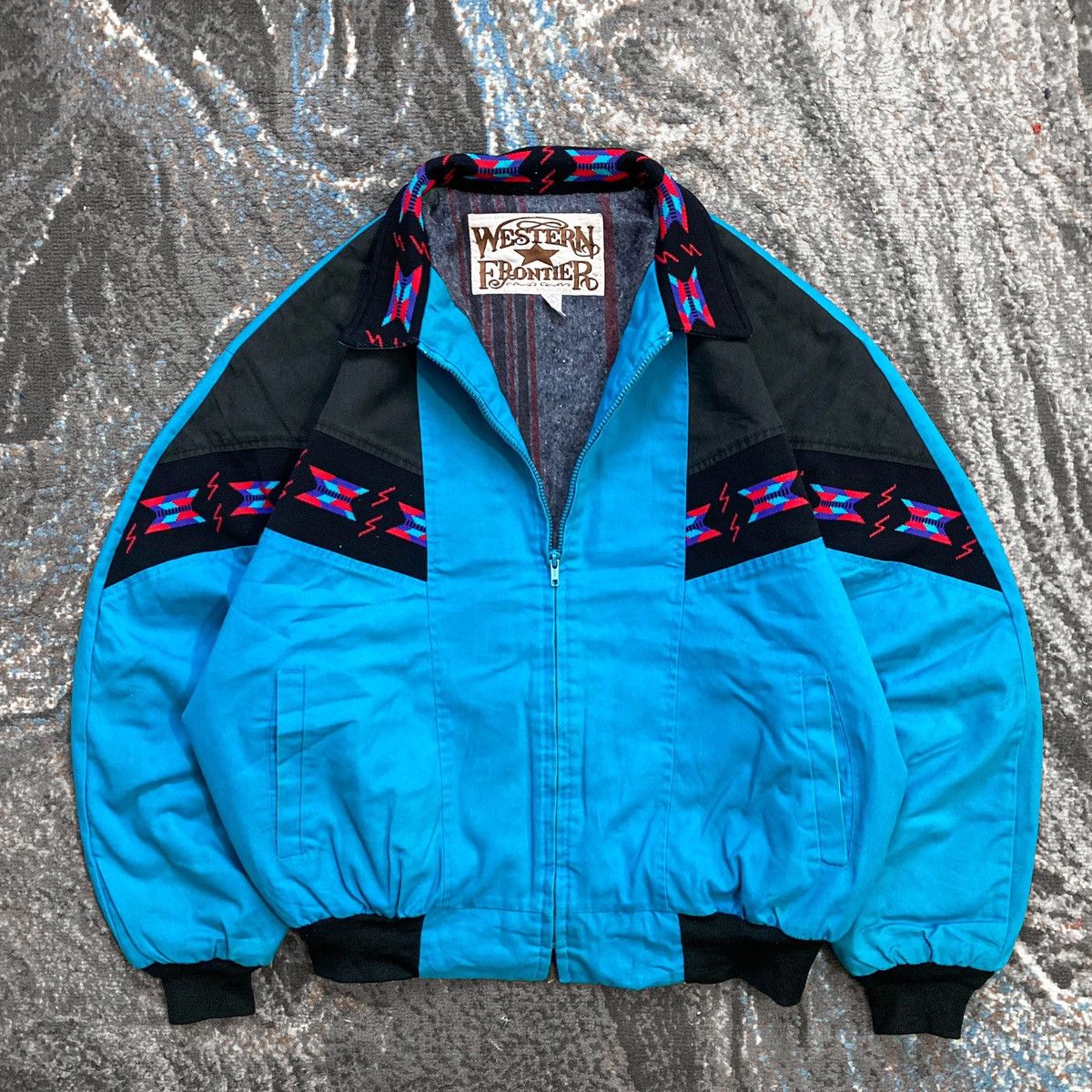 image of Made In USA x Vintage Western Frontier Usa Aztec Navajo Blanket Workwear Jacket in Blue (Size XL)