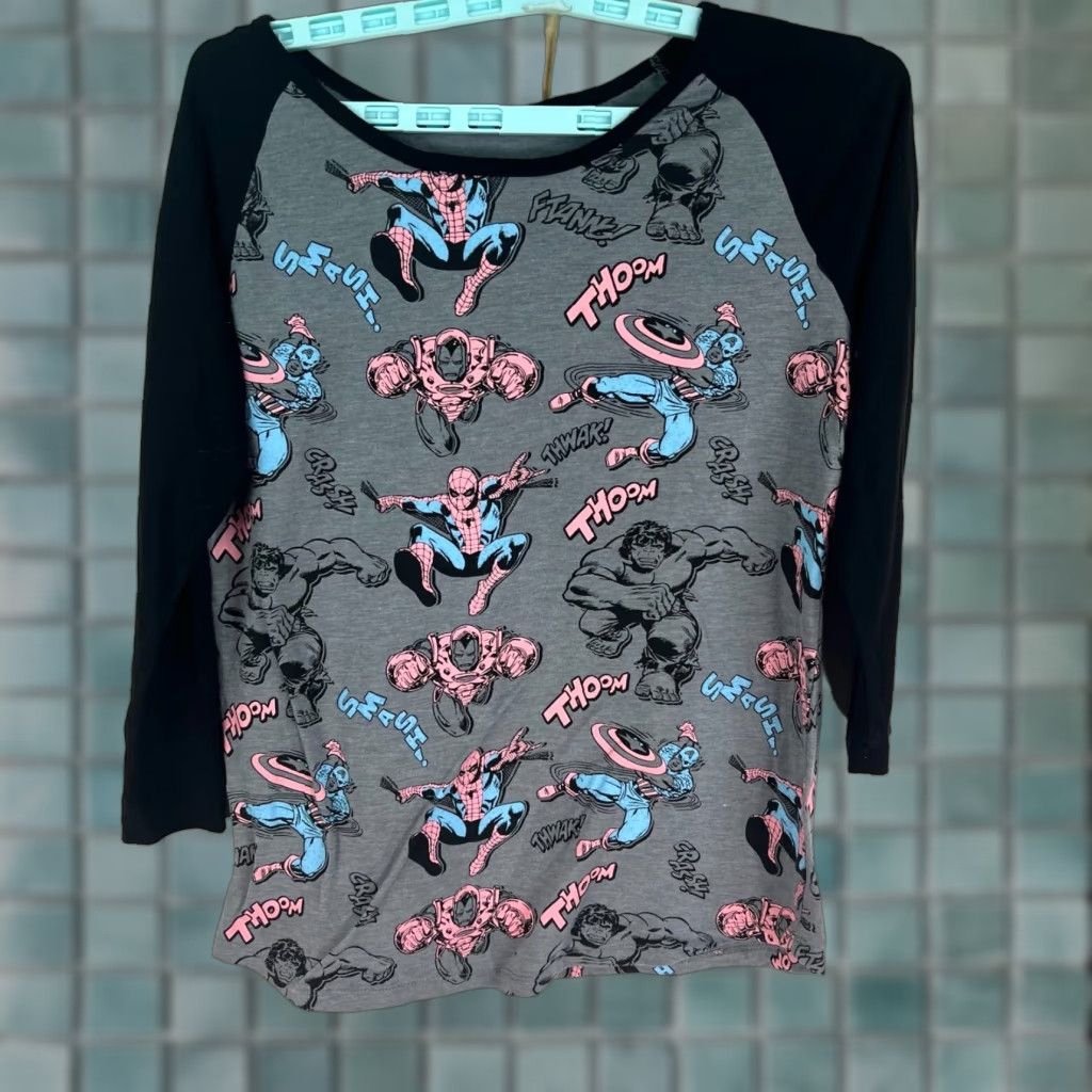 Vintage Marvel Shirt Womens L Gray Crop Top T-Shirt Raglan Captain America Spider-Man Iron Man Size L / US 10 / IT 46 - 1 Thumbnail