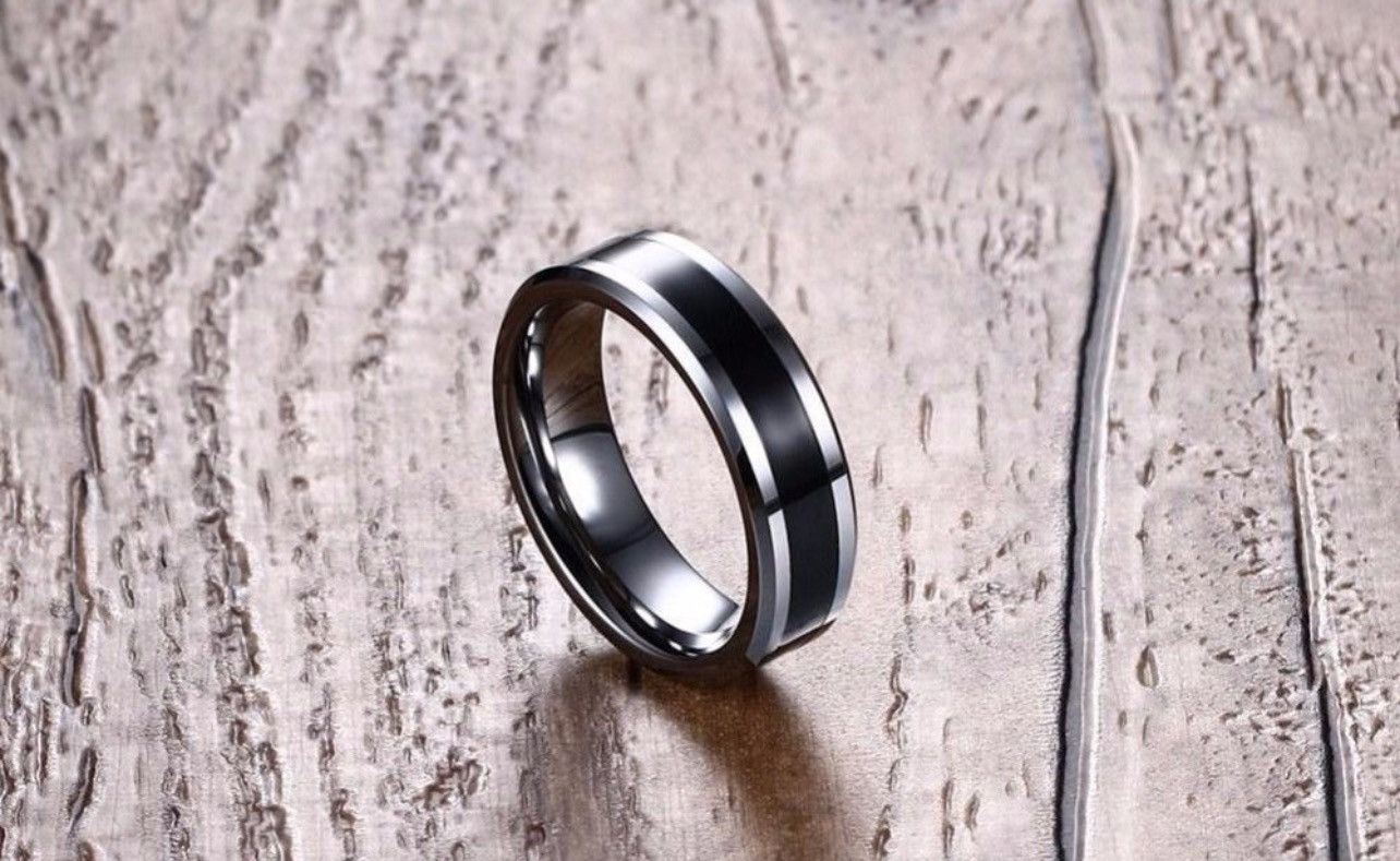 Jewelry 6MM Men's Carbide Black Enamel Ring Size ONE SIZE - 1 Thumbnail