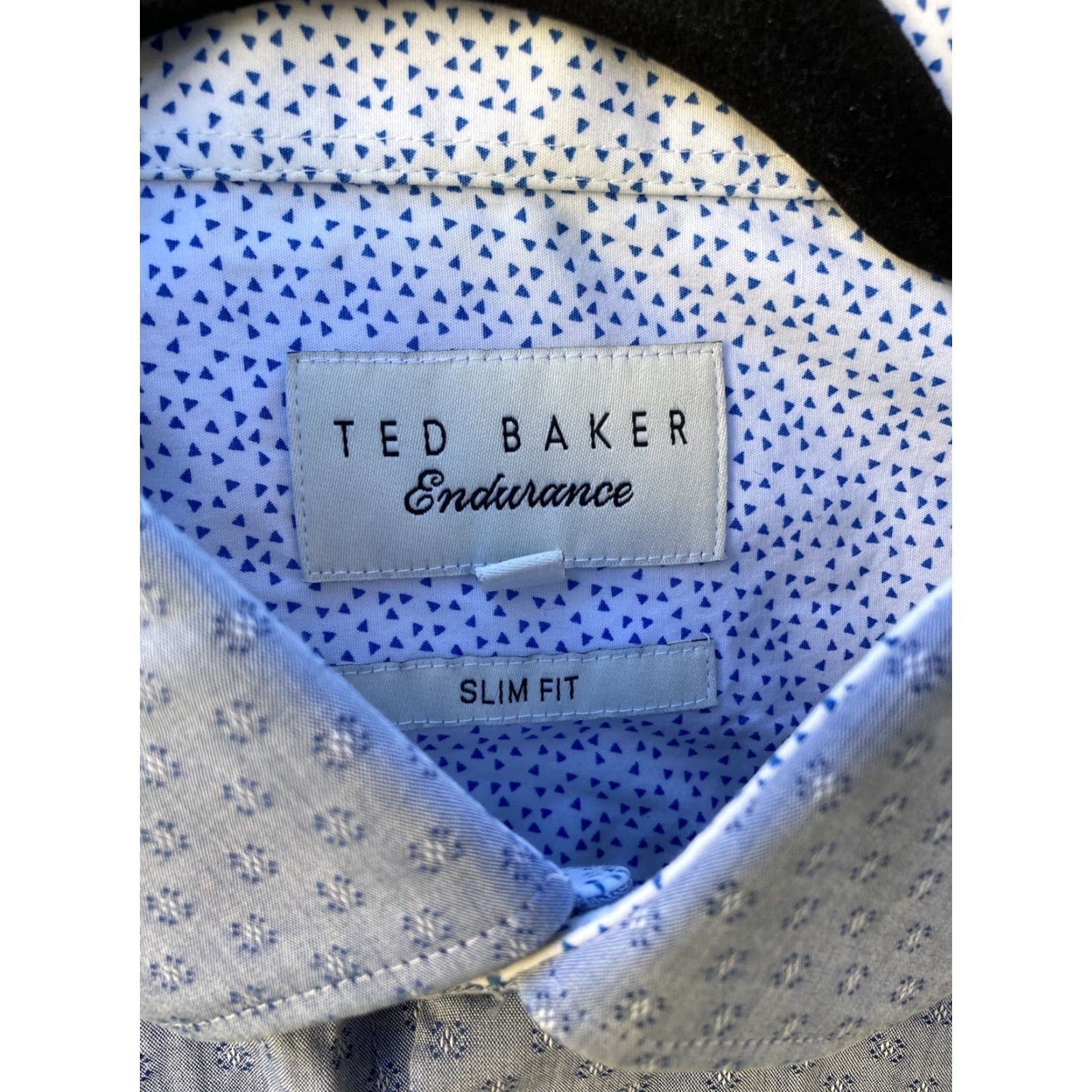 Ted Baker Ted Baker Button-Down Shirt Geometric Blue 16.5 Mens Regular Pocket Logo Embroidered Cotton Blend Endurance Size US XL / EU 56 / 4 - 2 Thumbnail