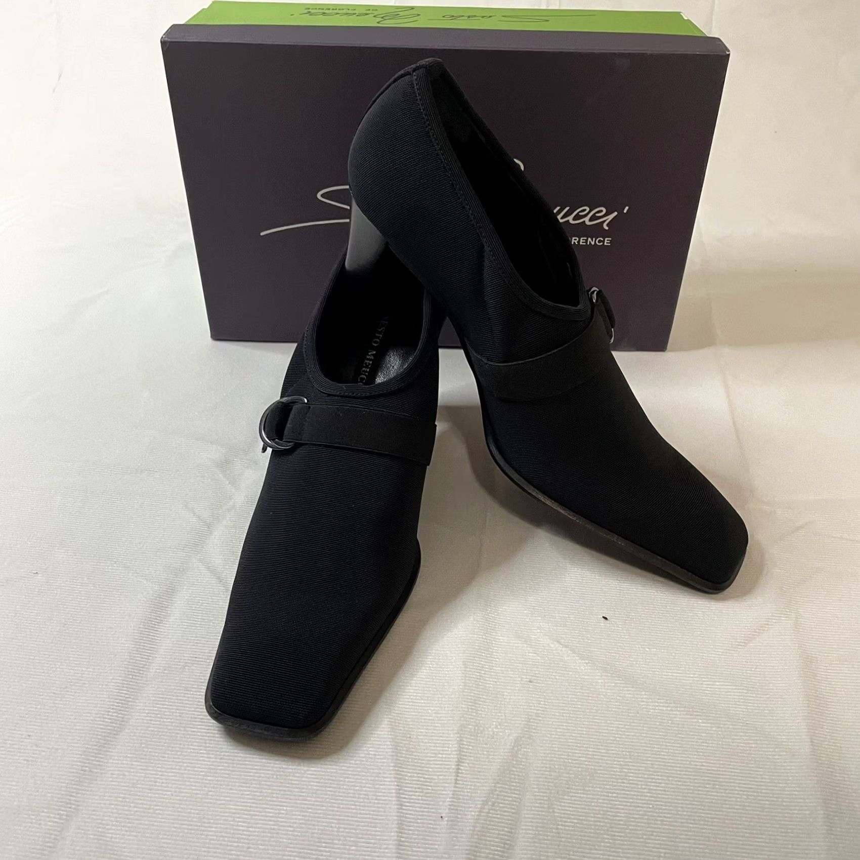 Vintage VINTAGE Sesto Meucci Pumps Heel Women's 7.5 M Black Leather Suede Pointed Toe Knit Stretch Buckle 3" Pump Shoes Size M / US 6-8 / IT 42-44 - 2 Thumbnail