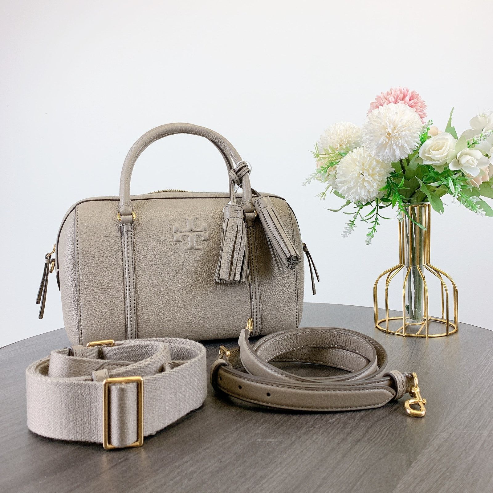 Tory Burch Tory Burch 141955 THEA SMALL WEB SATCHEL IN GRAY HERON Size ONE SIZE - 7 Thumbnail