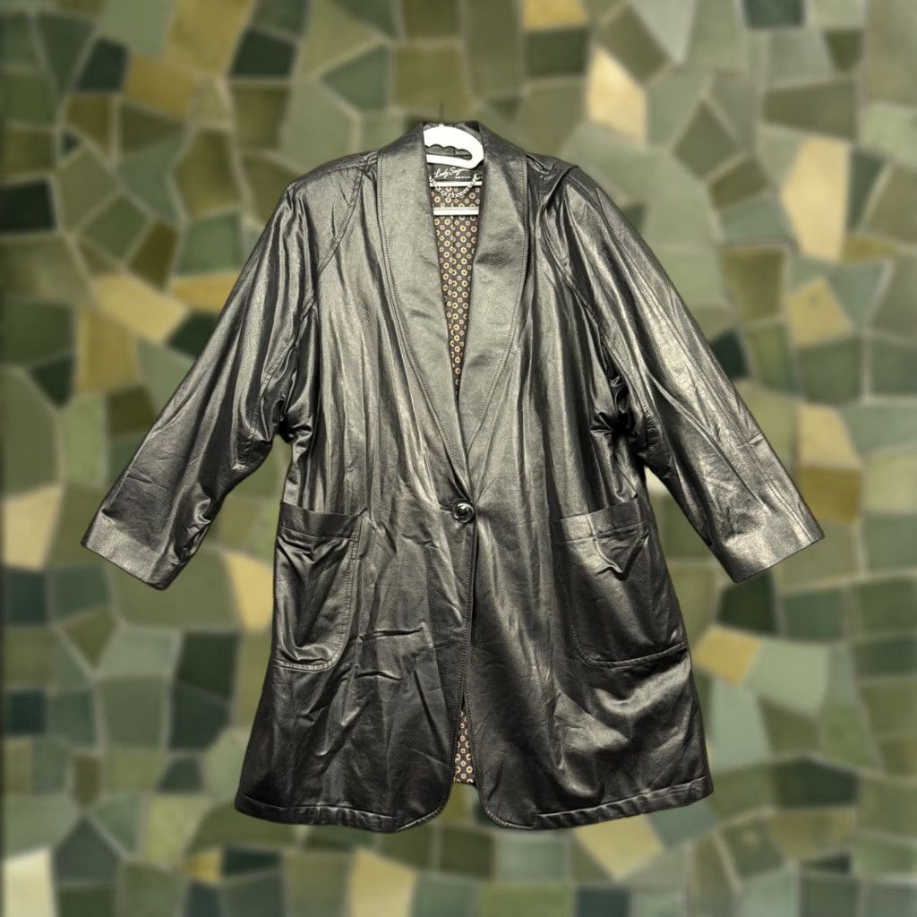VINTAGE Lady Suzette Jacket Womens L Black Faux Leather Lined 80s