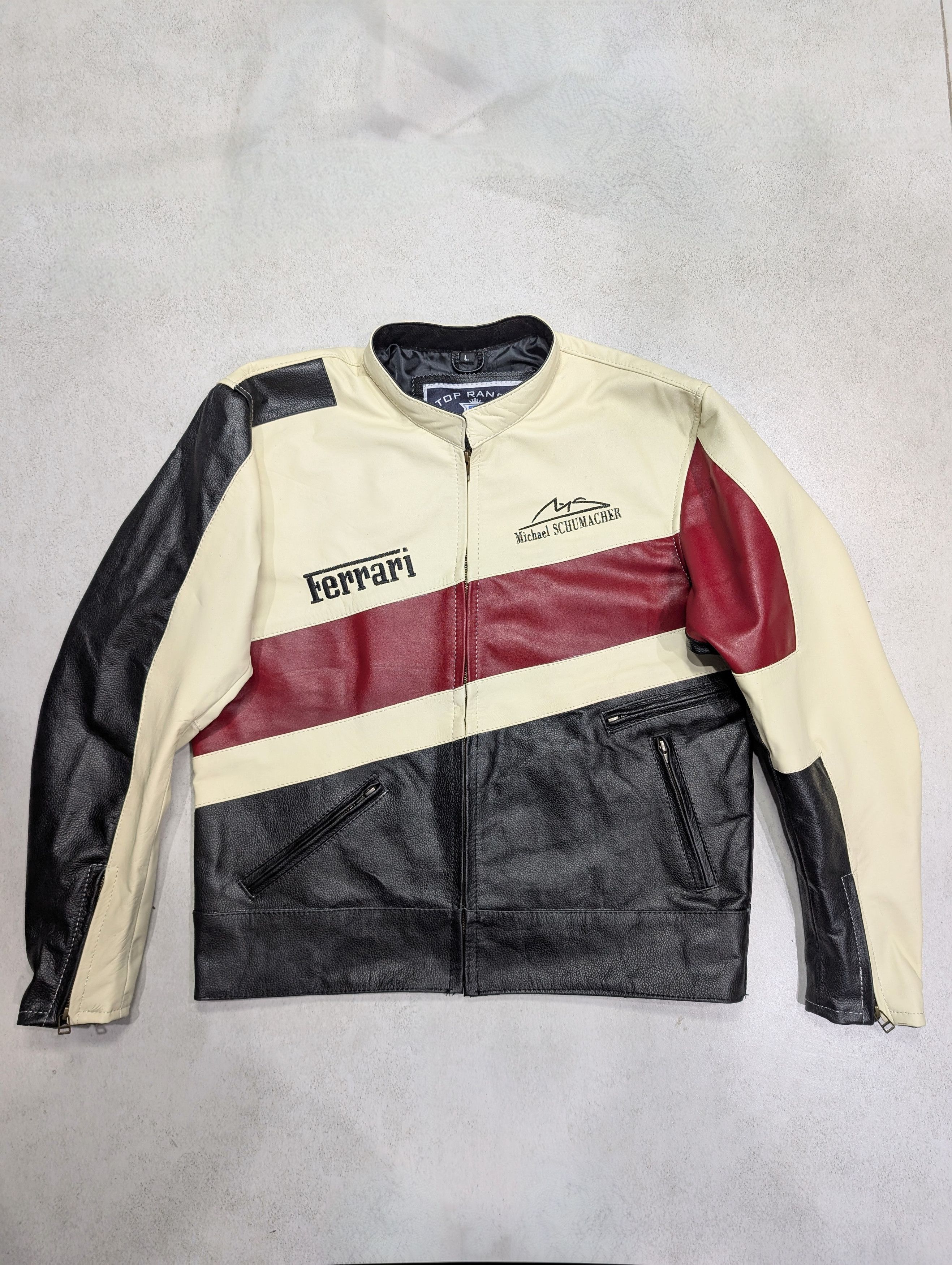 Formula 1 Ferrari Racing Leather Jacket 90s F1 Big Logo Streetwear Size US L / EU 52-54 / 3 - 1 Thumbnail