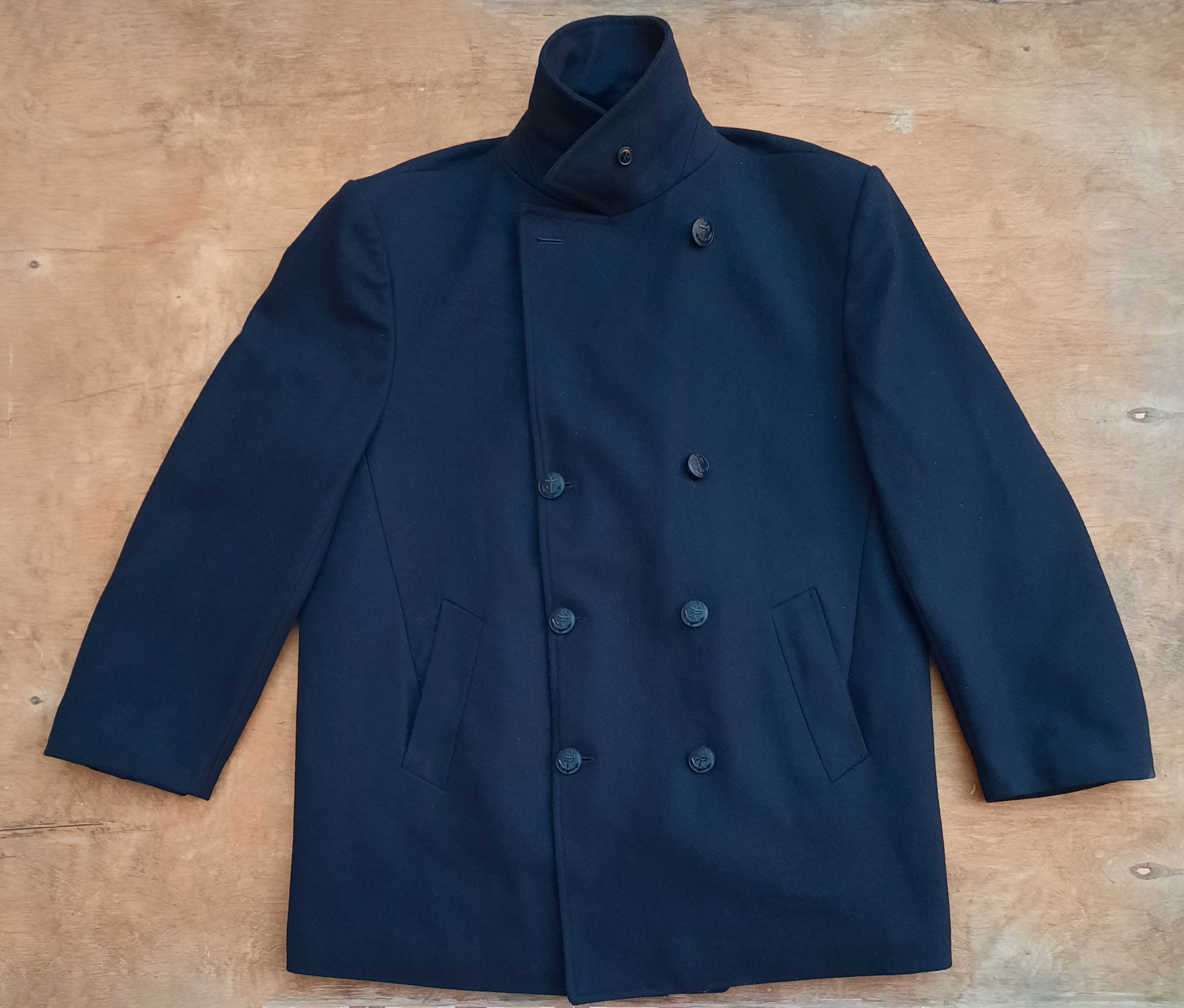 Burberry Burberrys Navy Wool Classic mens Double Breasted pea coat Size US L / EU 52-54 / 3 - 3 Thumbnail
