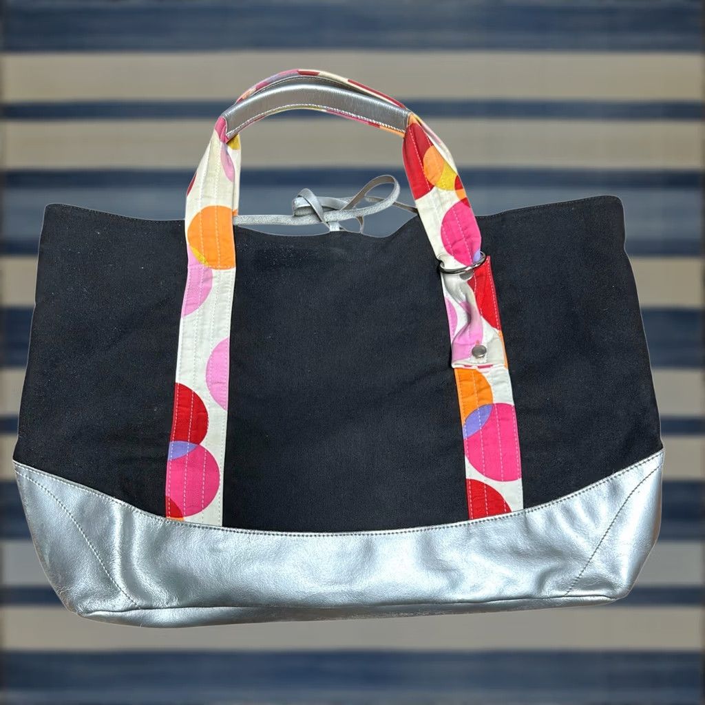 Vintage Jack Gomme Paris Canvas Shoulder Bag Women's Tote Bag Black Silver Polka Dot Size ONE SIZE - 1 Thumbnail