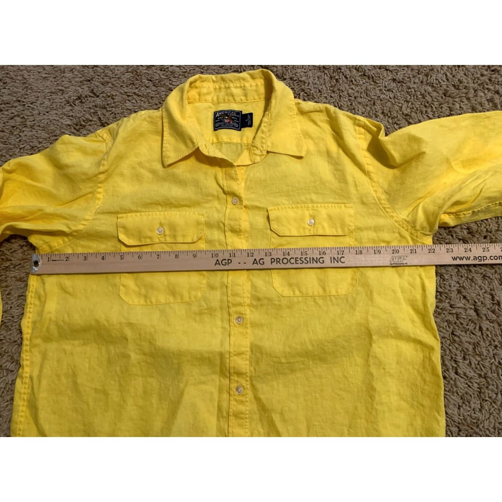 Vintage American Living Shirt L Womens Yellow Button-Up Linen Long Sleeve 100% Linen 683 Size L / US 10 / IT 46 - 3 Thumbnail