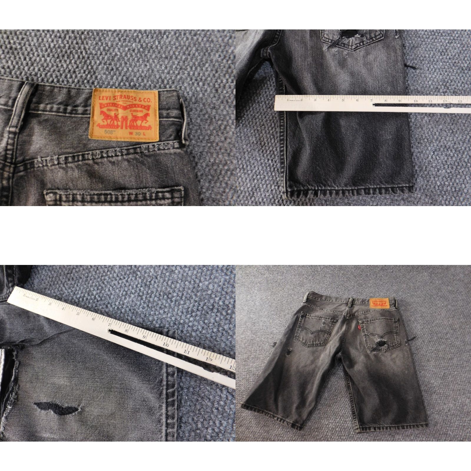 Levi's Levi's Shirts 508 Mens Black Denim Shorts 30 Distressed Bermuda Ripped Classic Regular Zip Front Flat Front Logo Men Buddies? Size US 30 / EU 46 - 8 Thumbnail