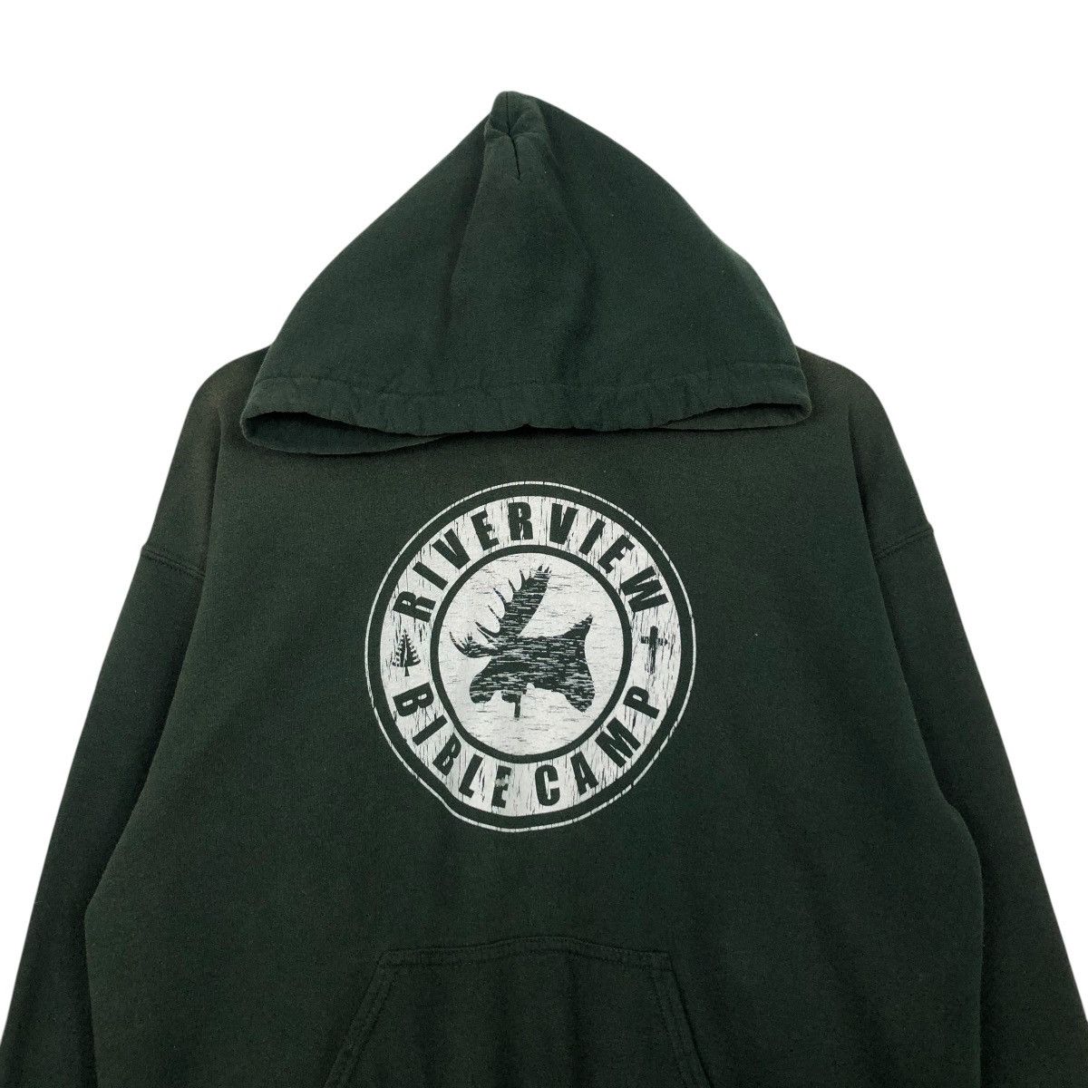 Vintage 🔥RICH GREEN HOODIE PULL OVER RIVERVIEW BIBLE CAMP BIG LOGO Size US M / EU 48-50 / 2 - 5 Thumbnail
