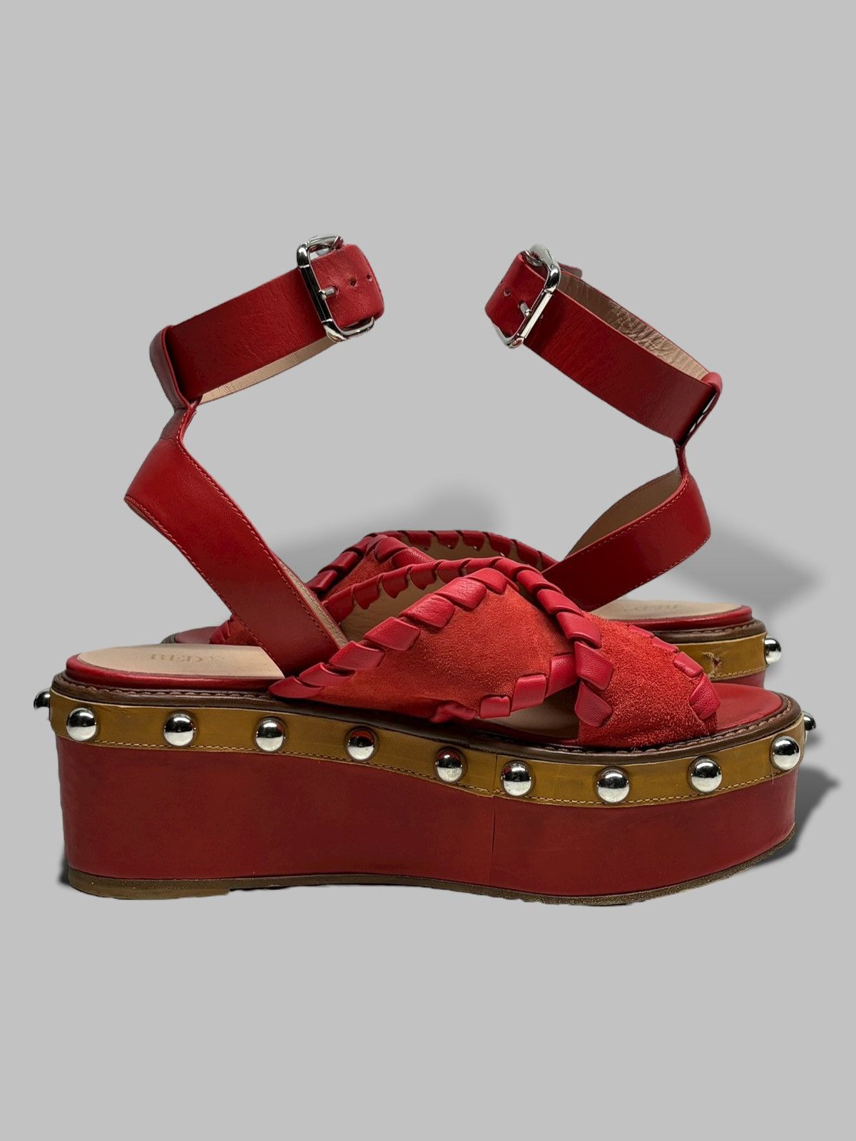 RED Valentino Red Valentino Studded Platform Sandals Hot Red 800$ RRP Size US 8 / IT 38 - 9 Thumbnail