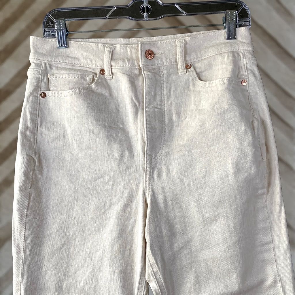 Express Express Womens Jeans Cream Denim Super High Rise Straight Leg Fringe Stretch 8 Size 30" / US 8 / IT 44 - 1 Thumbnail