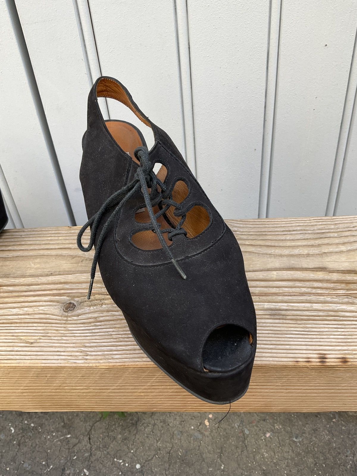 Vintage Brown leather retro-style wedge sandals by Janie Philip Size US 7 / IT 37 - 6 Thumbnail